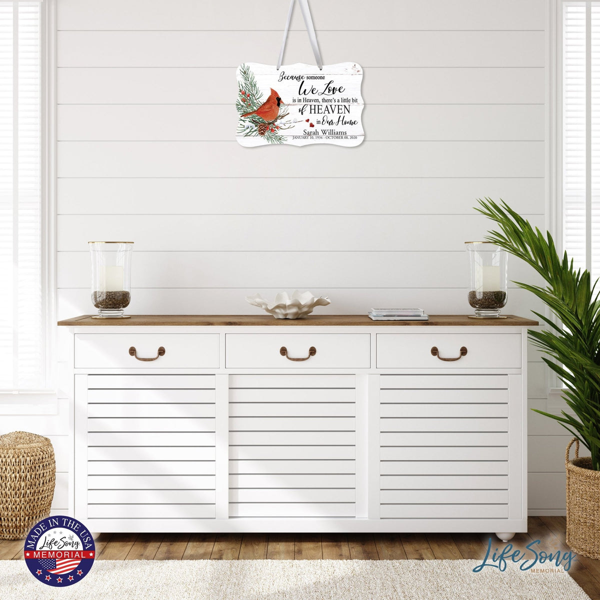 Personalized Cardinal Memorial Christmas Wall Sign 14in with Inspirational Verse Keepsake Gift Because Someone We - LifeSong Milestones