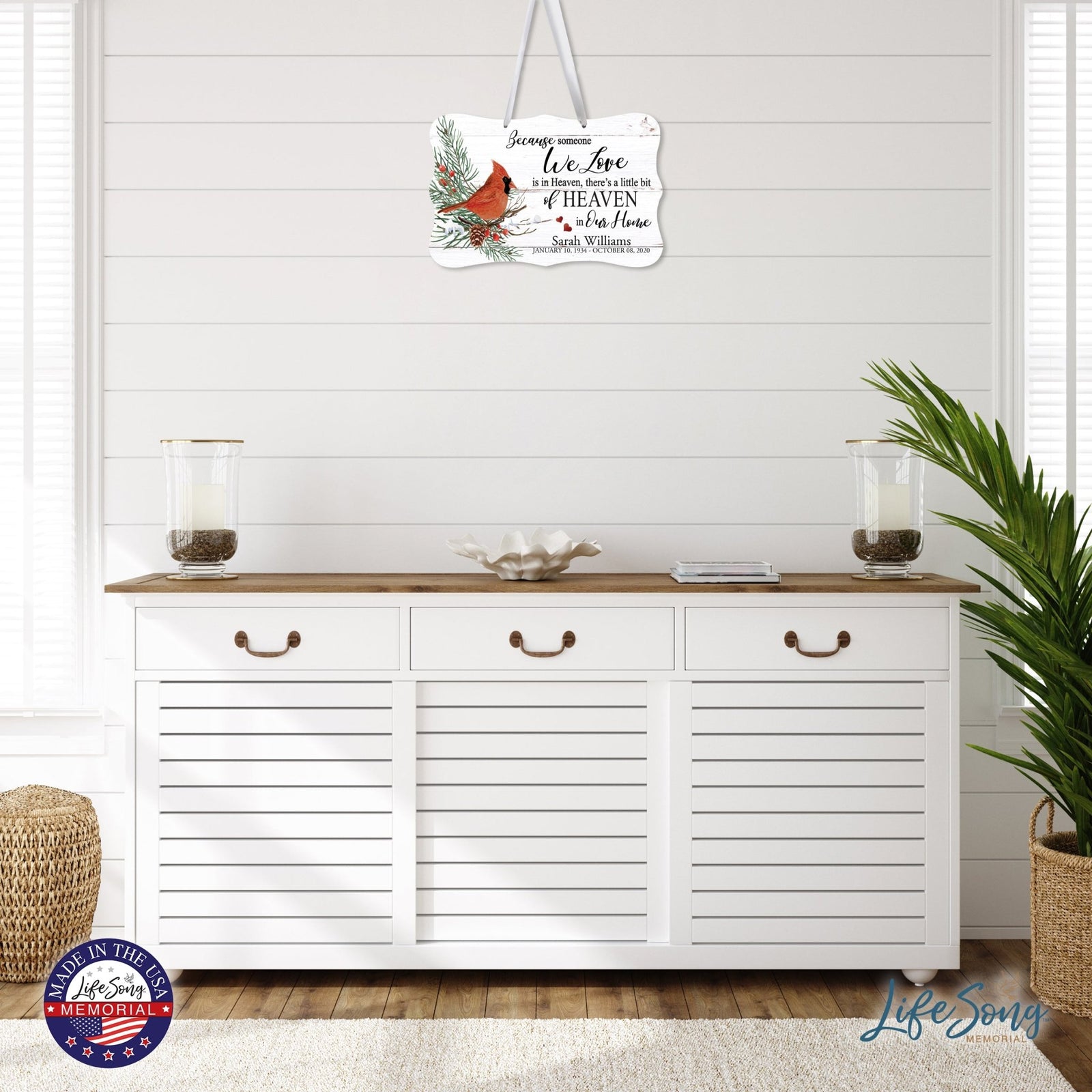 Personalized Cardinal Memorial Christmas Wall Sign 14in with Inspirational Verse Keepsake Gift Because Someone We - LifeSong Milestones