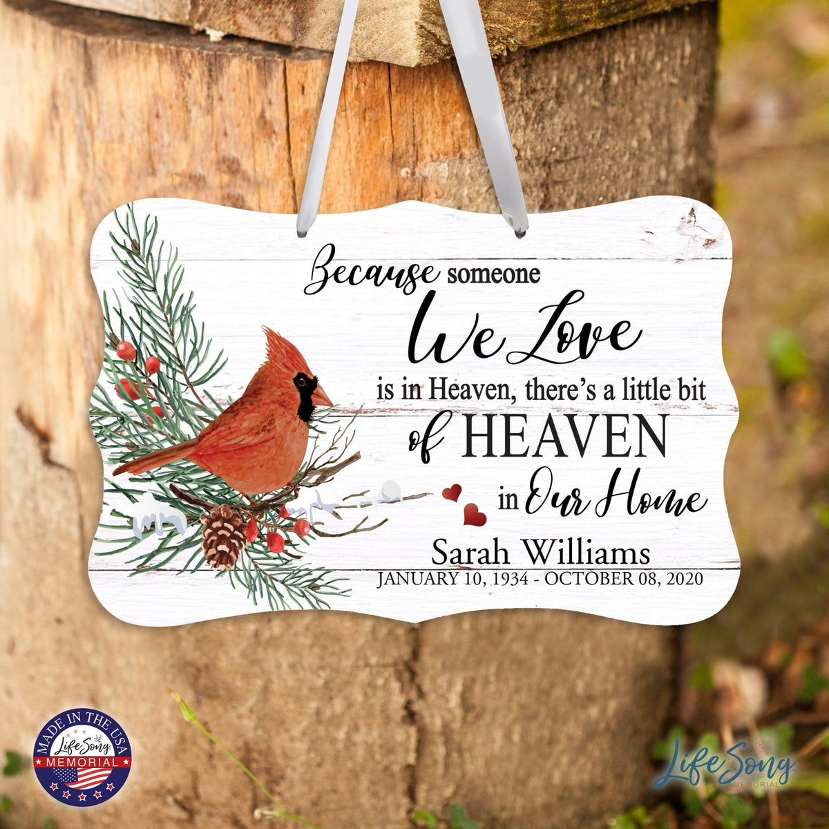 Personalized Cardinal Memorial Christmas Wall Sign 14in with Inspirational Verse Keepsake Gift Because Someone We - LifeSong Milestones