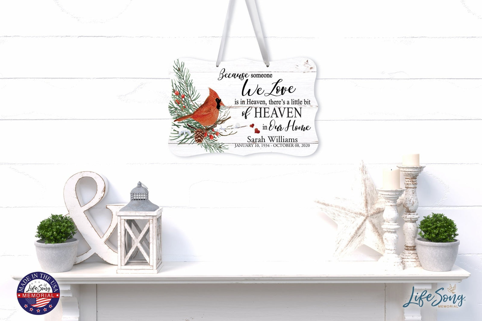 Personalized Cardinal Memorial Christmas Wall Sign 14in with Inspirational Verse Keepsake Gift Because Someone We - LifeSong Milestones
