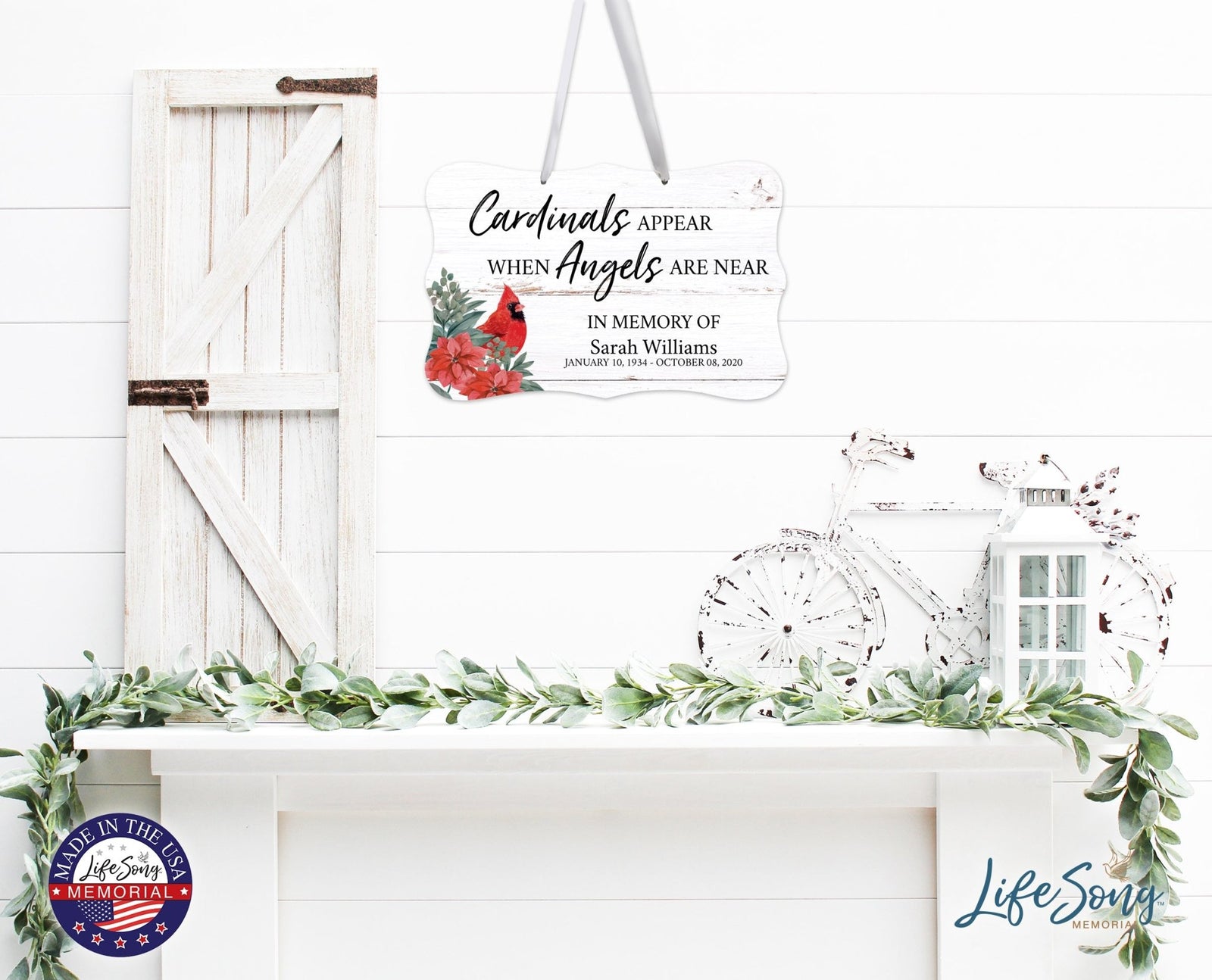 Personalized Cardinal Memorial Christmas Wall Sign 14in with Inspirational Verse Keepsake Gift Cardinals Appears When - LifeSong Milestones