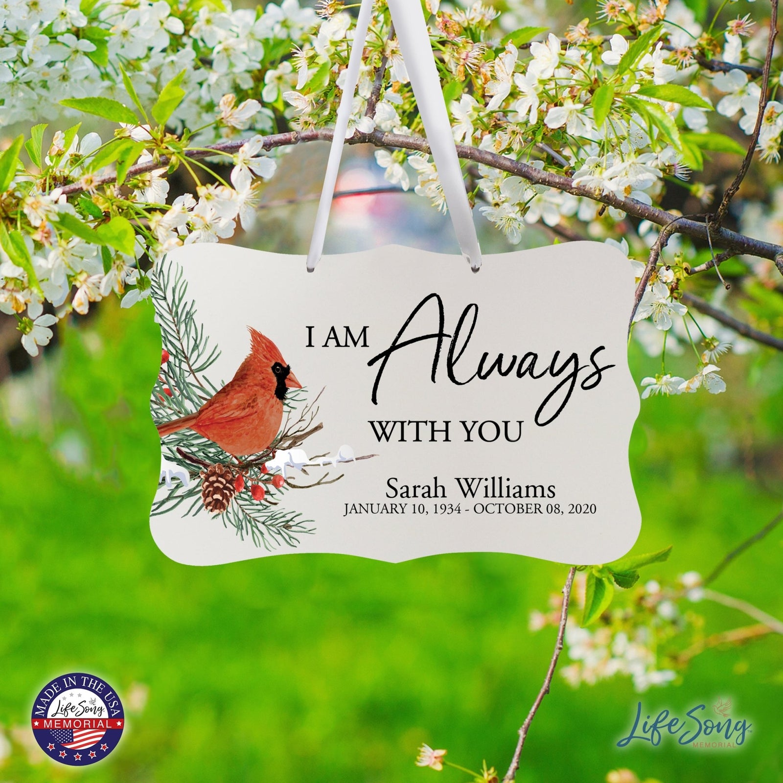 Personalized Cardinal Memorial Christmas Wall Sign 14in with Inspirational Verse Keepsake Gift I Am always - LifeSong Milestones