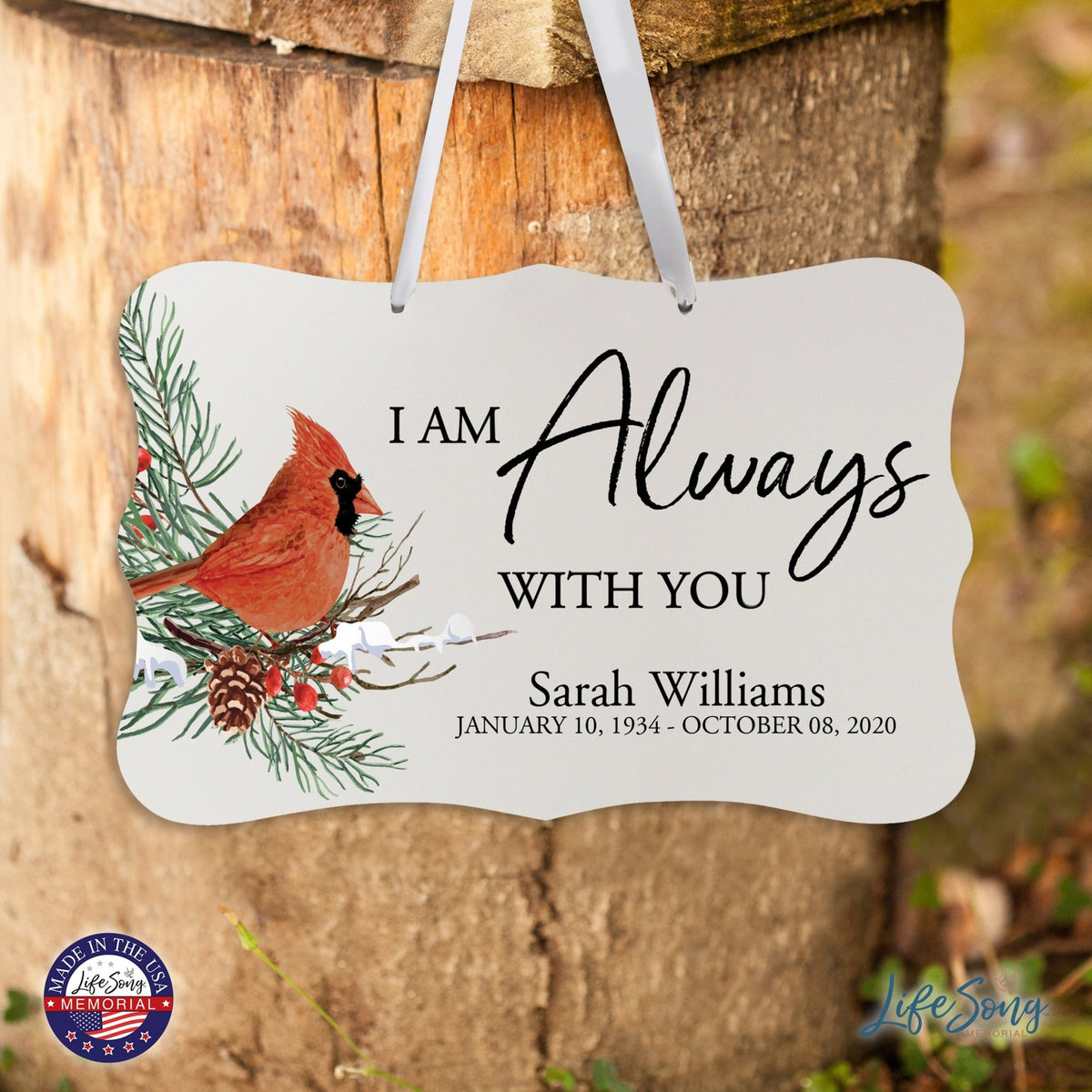 Personalized Cardinal Memorial Christmas Wall Sign 14in with Inspirational Verse Keepsake Gift I Am always - LifeSong Milestones
