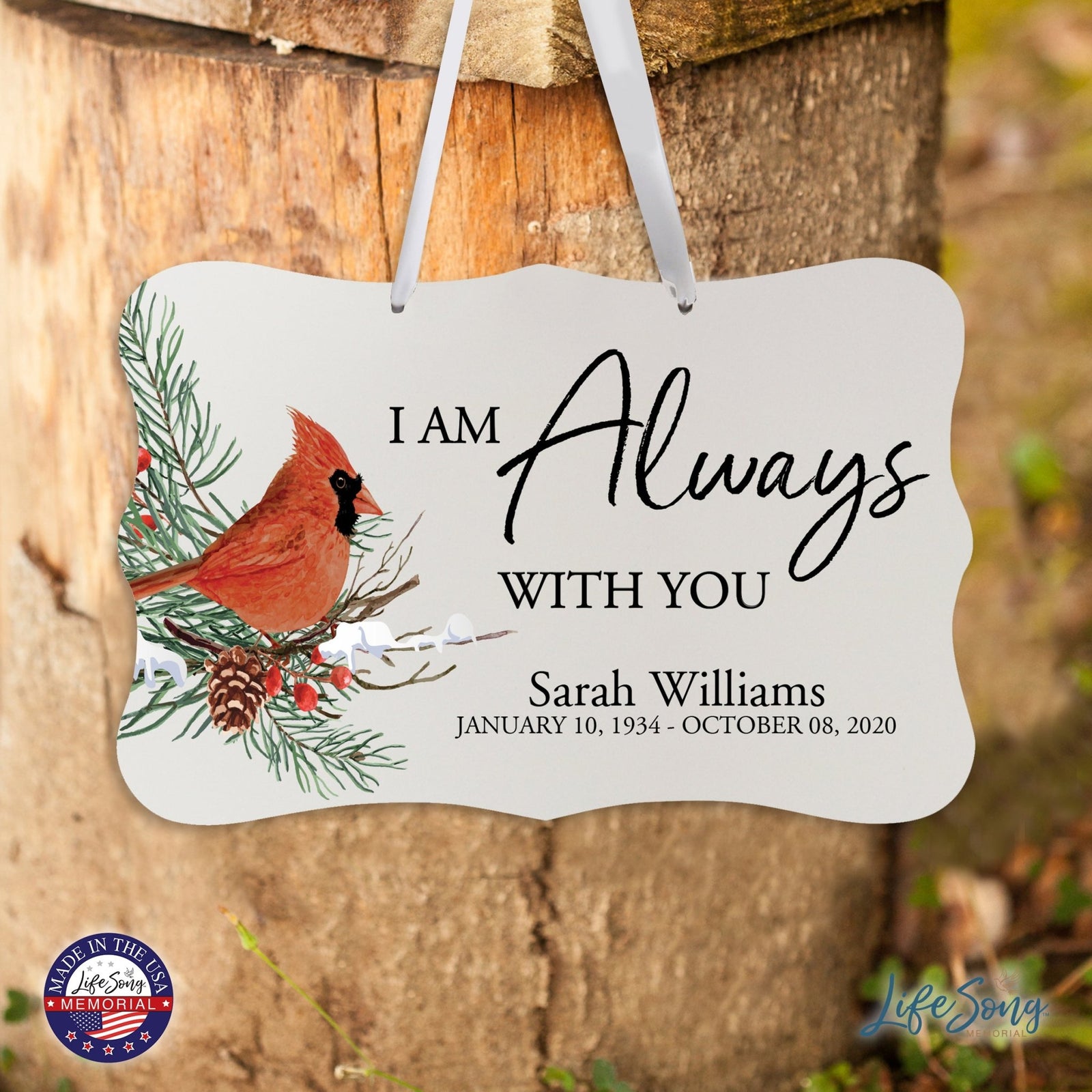 Personalized Cardinal Memorial Christmas Wall Sign 14in with Inspirational Verse Keepsake Gift I Am always - LifeSong Milestones