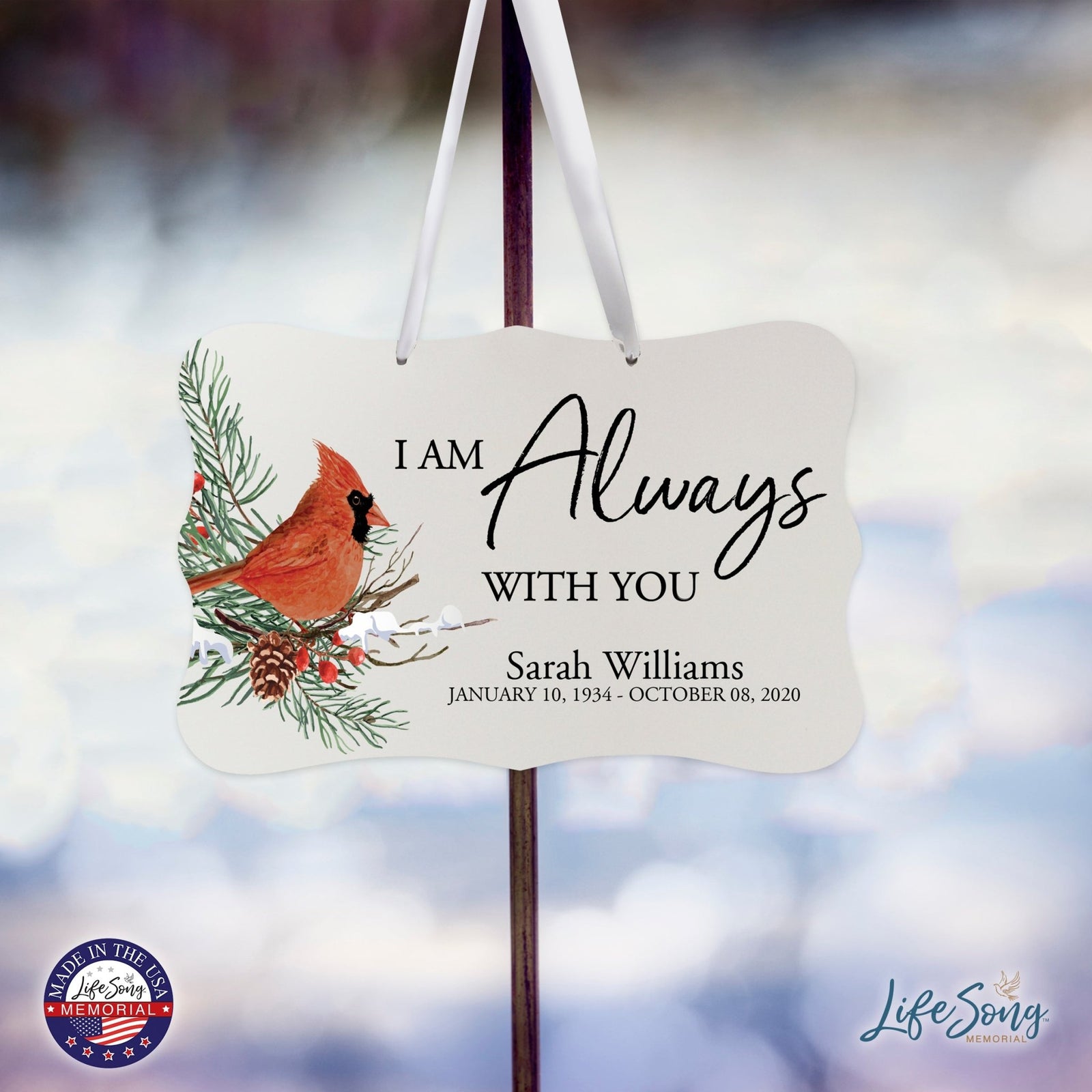 Personalized Cardinal Memorial Christmas Wall Sign 14in with Inspirational Verse Keepsake Gift I Am always - LifeSong Milestones