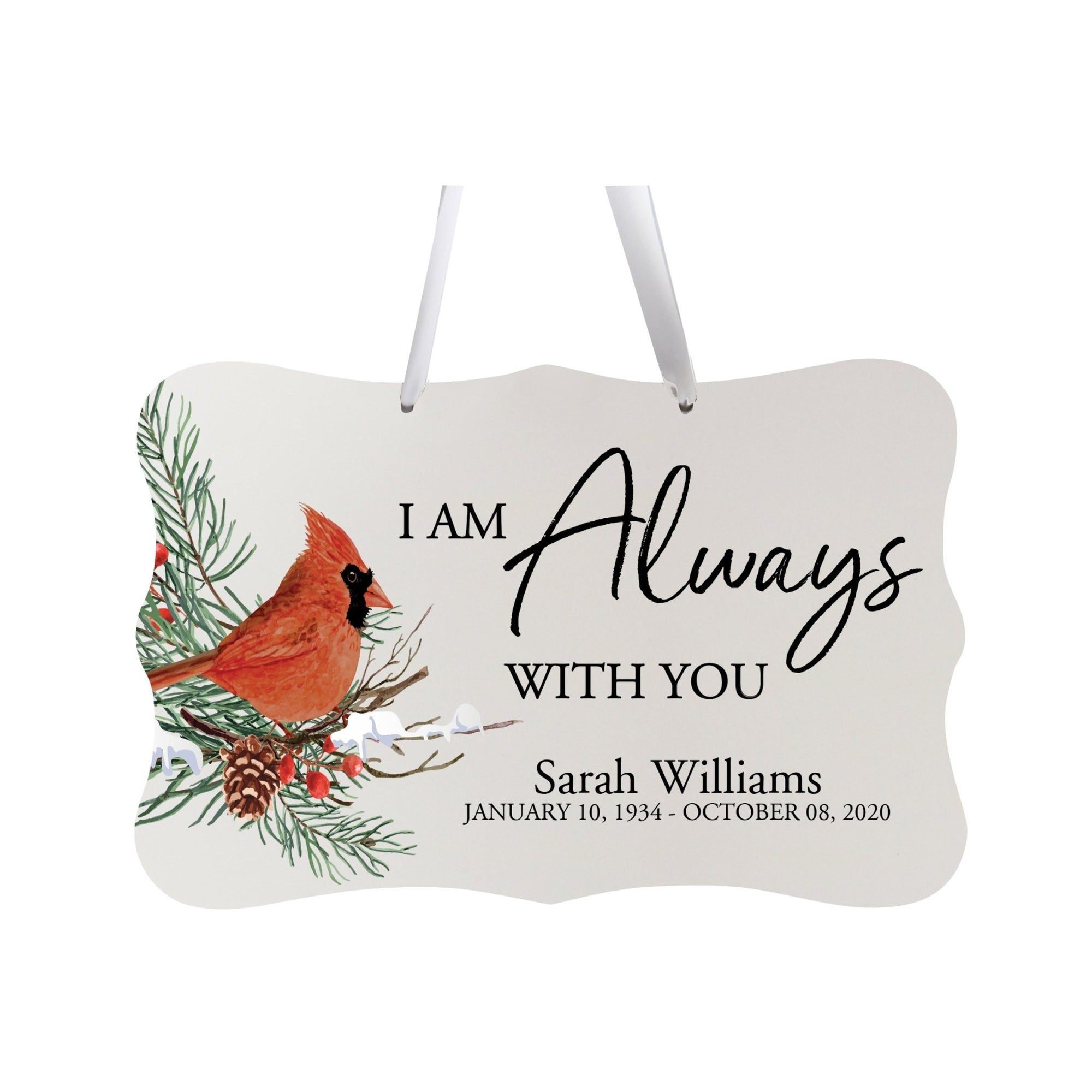 Personalized Cardinal Memorial Christmas Wall Sign 14in with Inspirational Verse Keepsake Gift I Am always - LifeSong Milestones