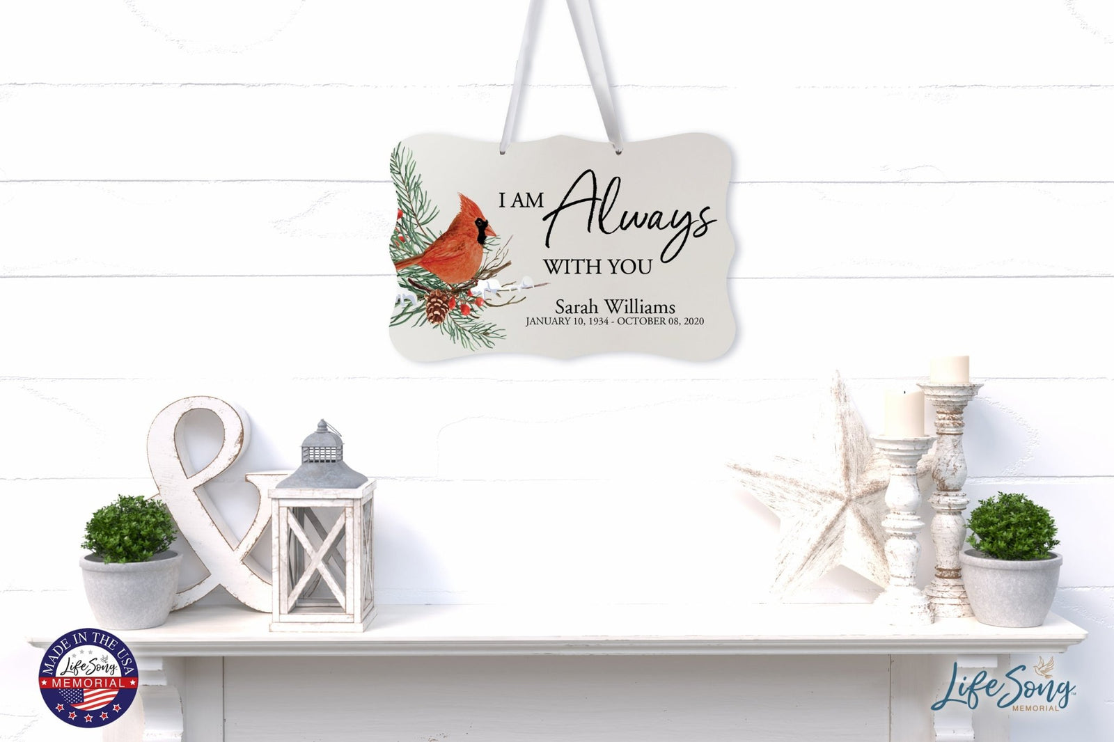 Personalized Cardinal Memorial Christmas Wall Sign 14in with Inspirational Verse Keepsake Gift I Am always - LifeSong Milestones