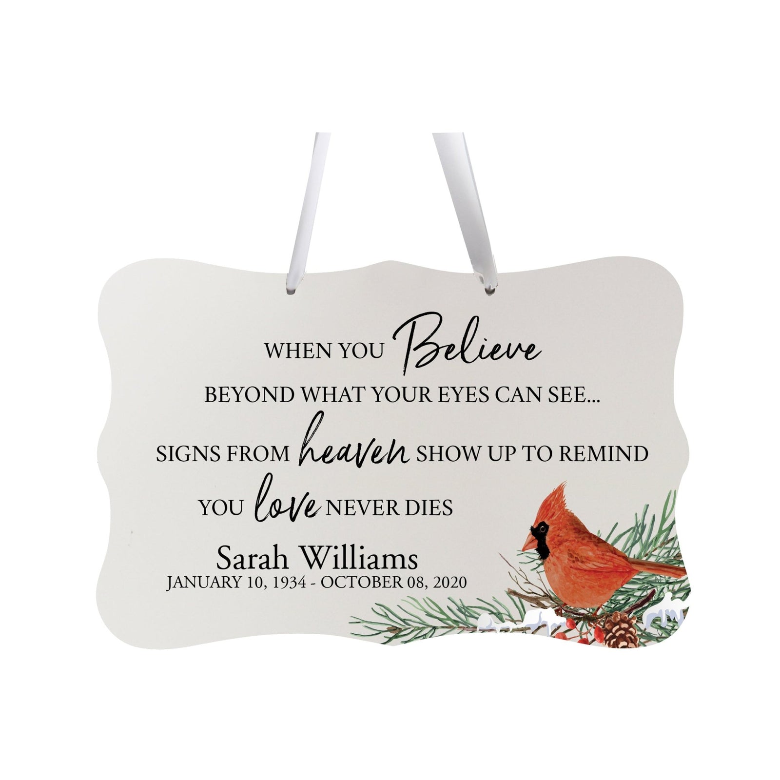 Personalized Cardinal Memorial Christmas Wall Sign 14in with Inspirational Verse Keepsake Gift When You Believe - LifeSong Milestones