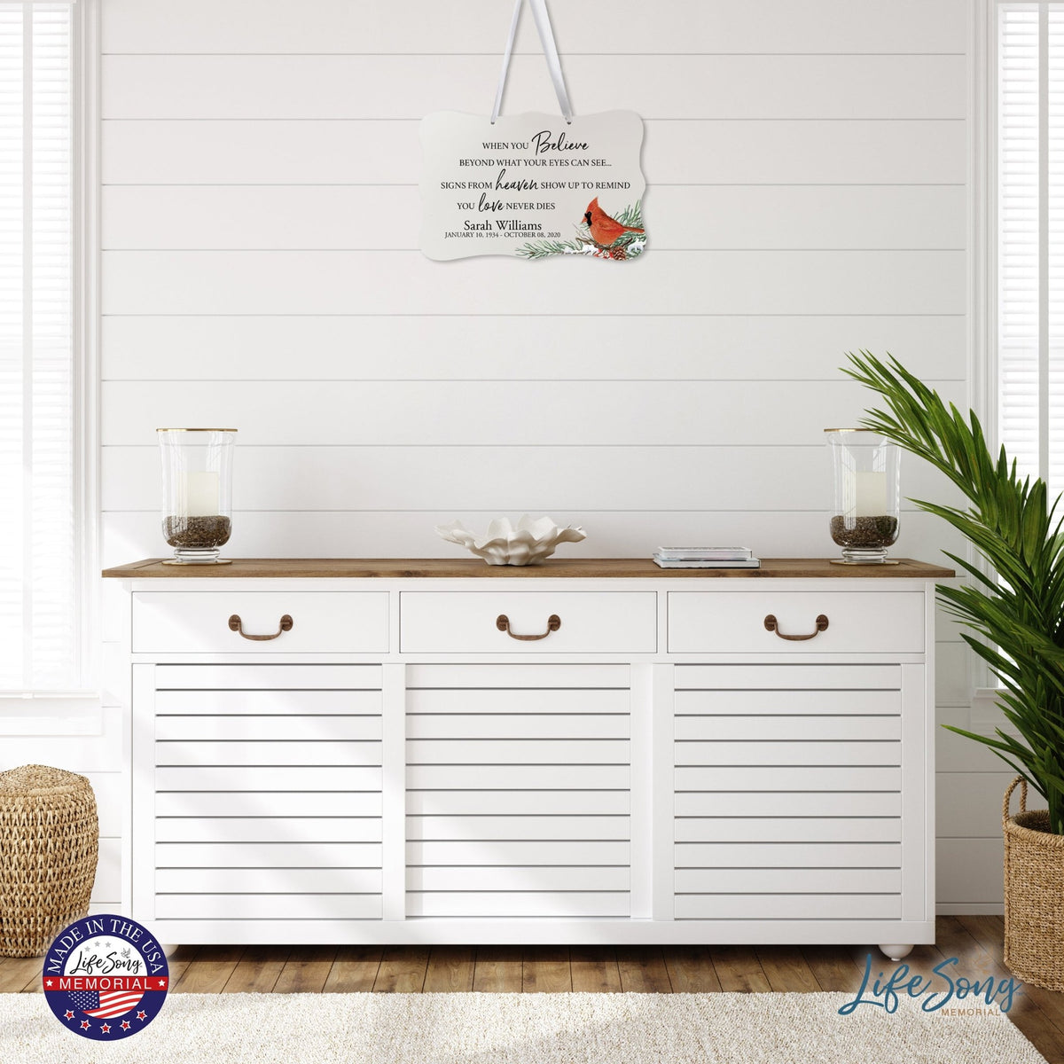 Personalized Cardinal Memorial Christmas Wall Sign 14in with Inspirational Verse Keepsake Gift When You Believe - LifeSong Milestones