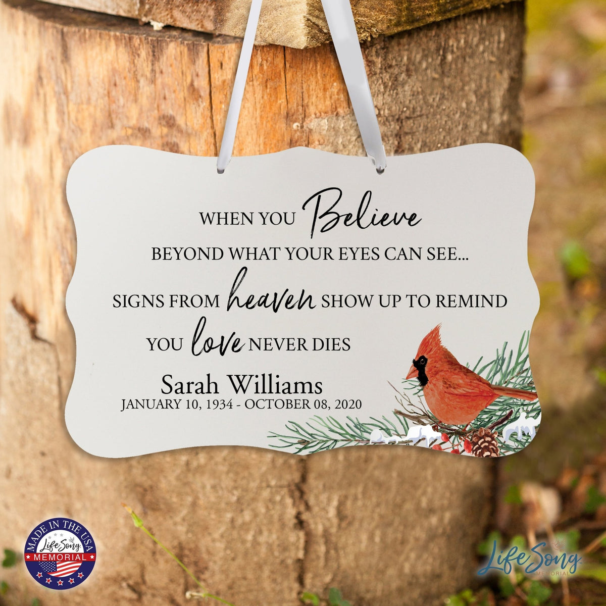 Personalized Cardinal Memorial Christmas Wall Sign 14in with Inspirational Verse Keepsake Gift When You Believe - LifeSong Milestones