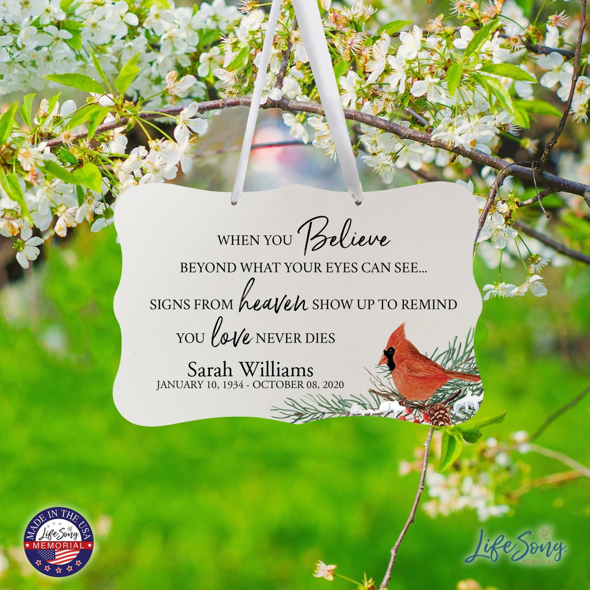 Personalized Cardinal Memorial Christmas Wall Sign 14in with Inspirational Verse Keepsake Gift When You Believe - LifeSong Milestones