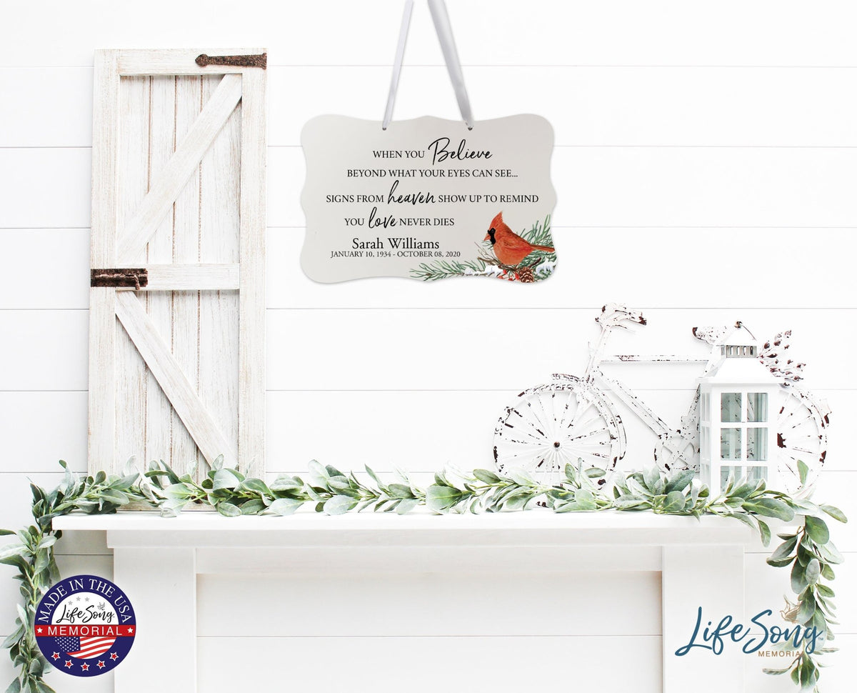 Personalized Cardinal Memorial Christmas Wall Sign 14in with Inspirational Verse Keepsake Gift When You Believe - LifeSong Milestones