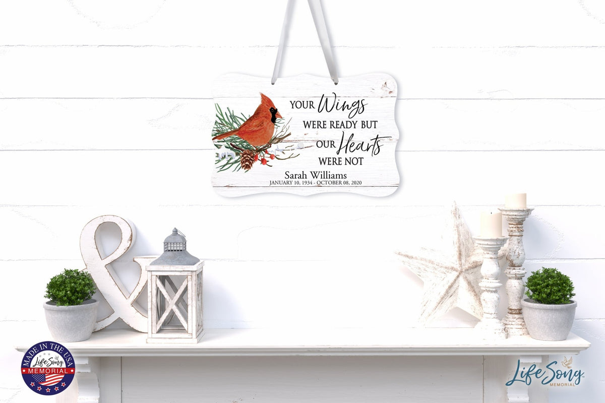 Personalized Cardinal Memorial Christmas Wall Sign 14in with Inspirational Verse Keepsake Gift Your Wings Were - LifeSong Milestones
