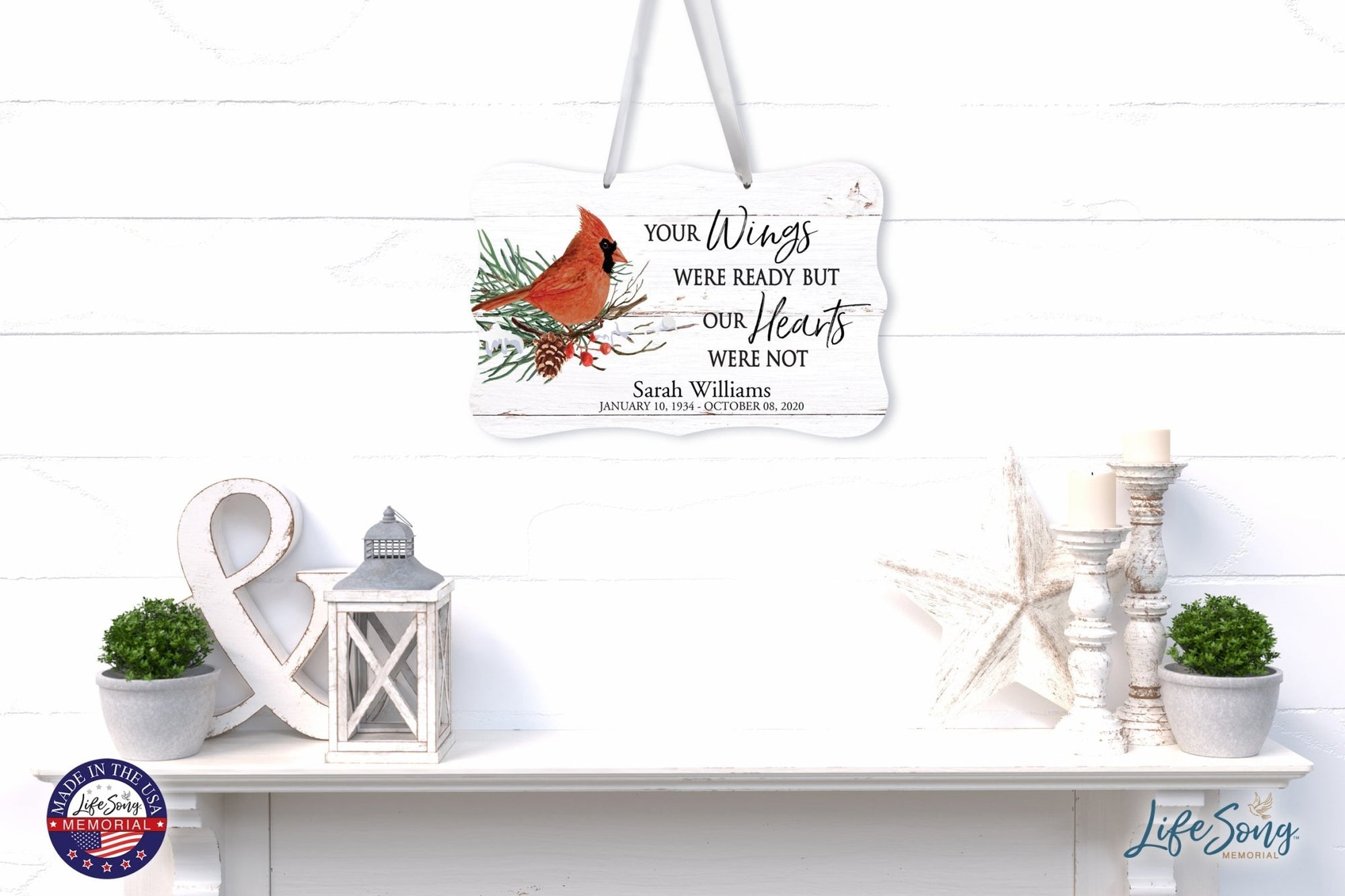Personalized Cardinal Memorial Christmas Wall Sign 14in with Inspirational Verse Keepsake Gift Your Wings Were - LifeSong Milestones
