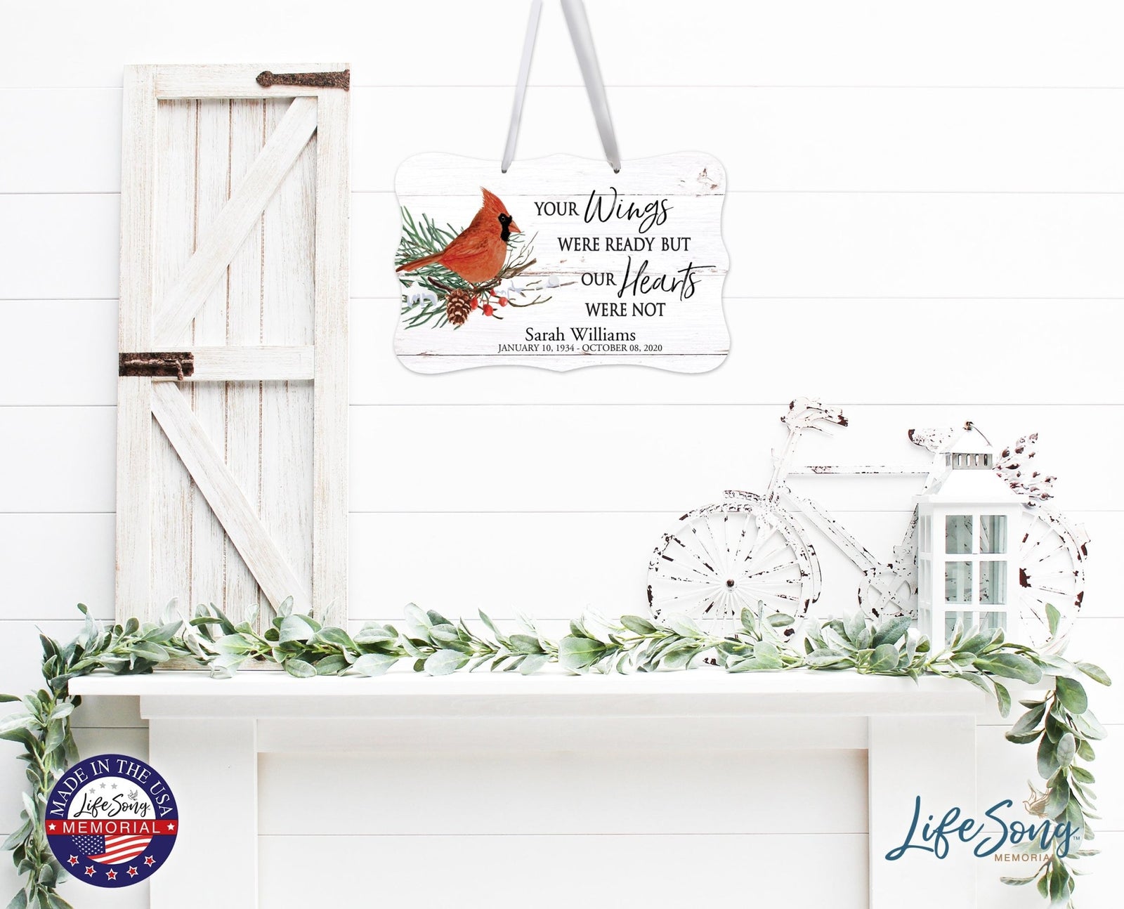 Personalized Cardinal Memorial Christmas Wall Sign 14in with Inspirational Verse Keepsake Gift Your Wings Were - LifeSong Milestones