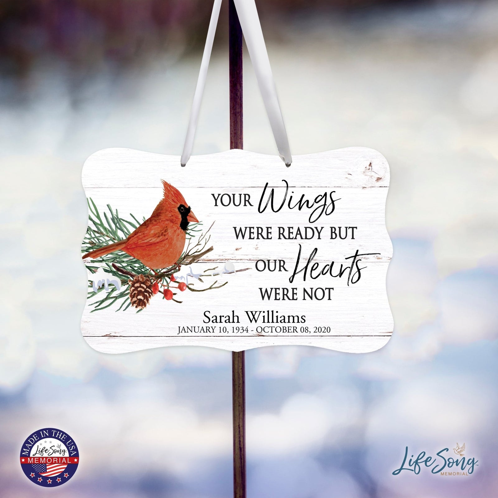 Personalized Cardinal Memorial Christmas Wall Sign 14in with Inspirational Verse Keepsake Gift Your Wings Were - LifeSong Milestones