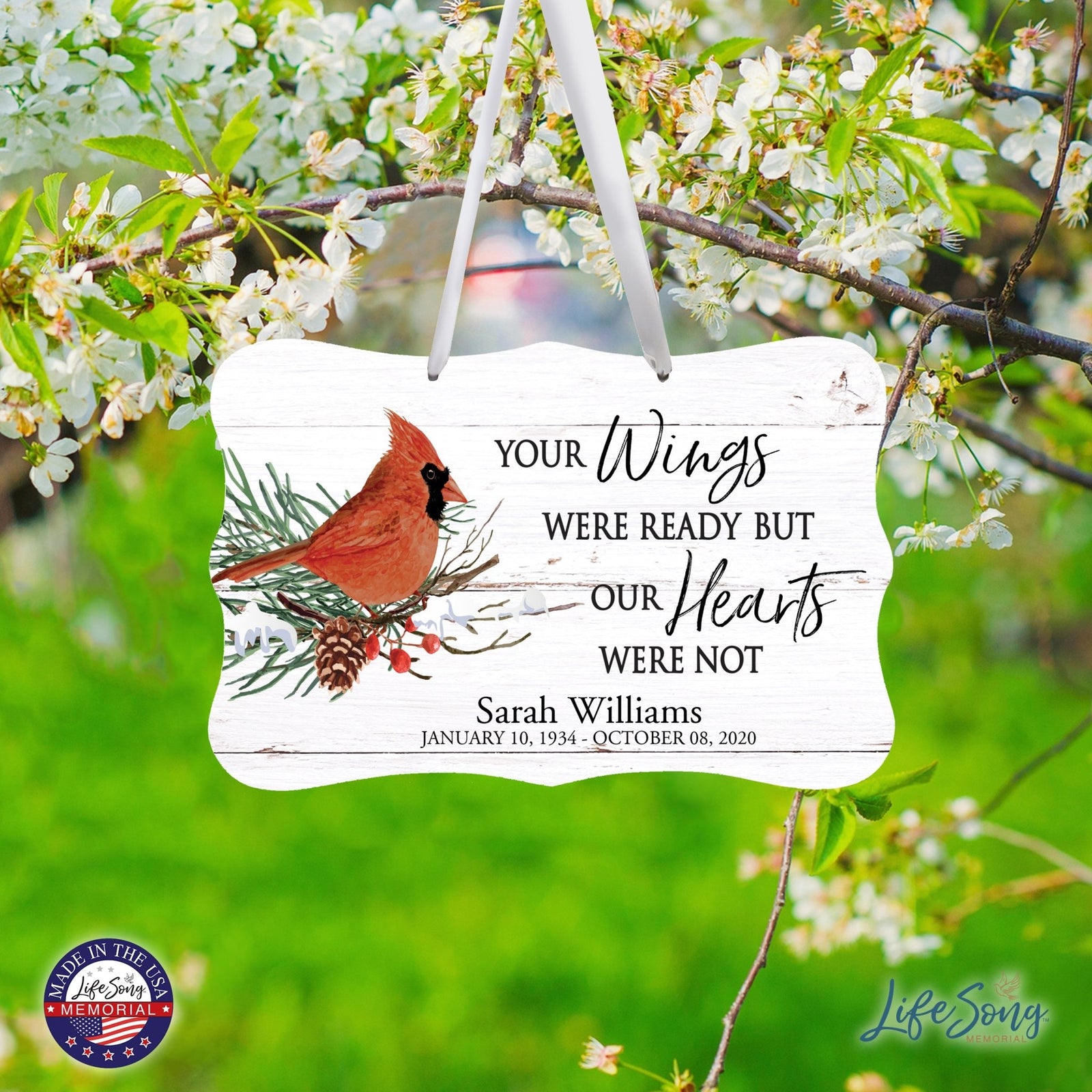 Personalized Cardinal Memorial Christmas Wall Sign 14in with Inspirational Verse Keepsake Gift Your Wings Were - LifeSong Milestones