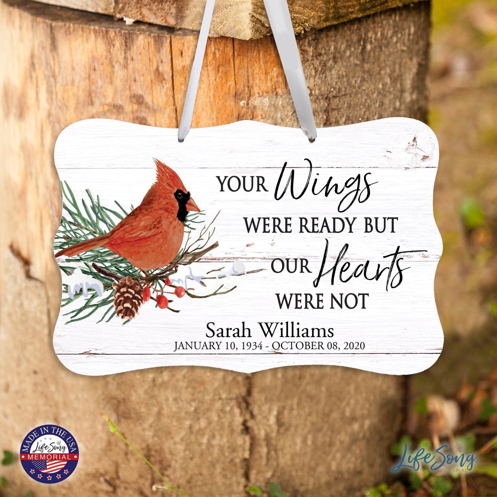 Personalized Cardinal Memorial Christmas Wall Sign 14in with Inspirational Verse Keepsake Gift Your Wings Were - LifeSong Milestones