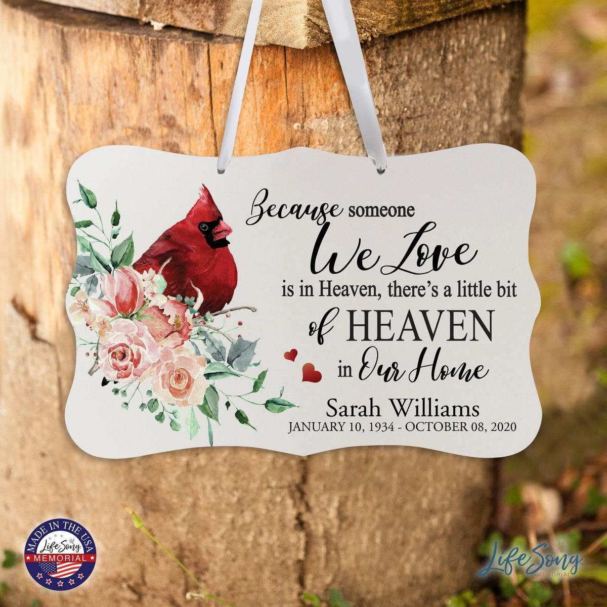 Personalized Cardinal Memorial Everyday Wall Sign 14in with Inspirational Verse Keepsake Gift Because Someone We - LifeSong Milestones