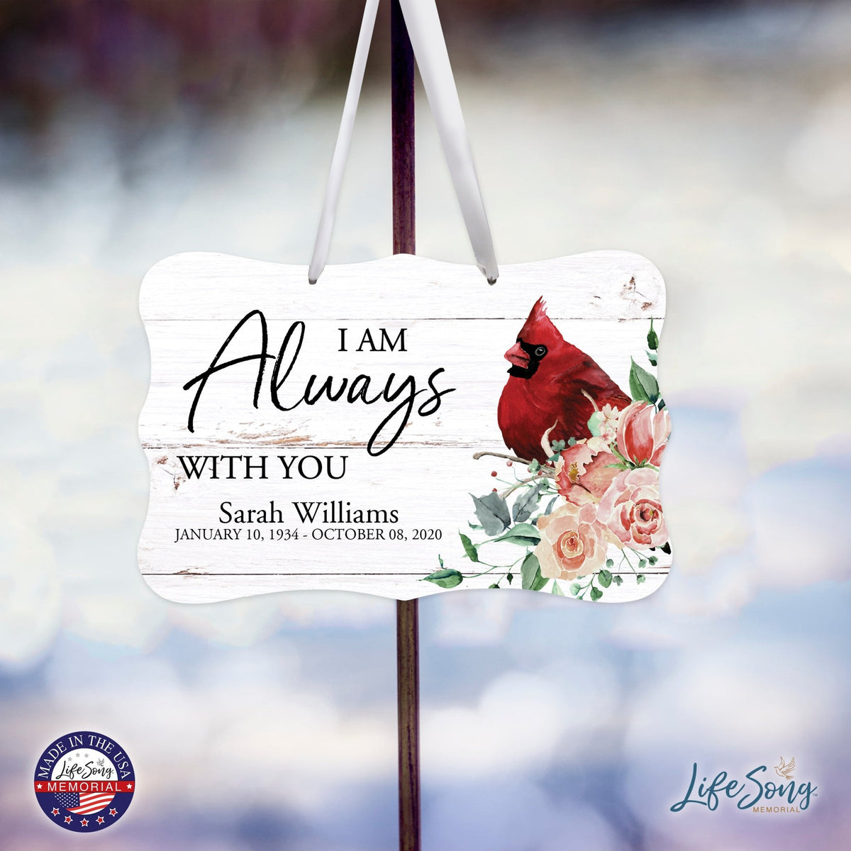 Personalized Cardinal Memorial Everyday Wall Sign 14in with Inspirational Verse Keepsake Gift I Am always - LifeSong Milestones