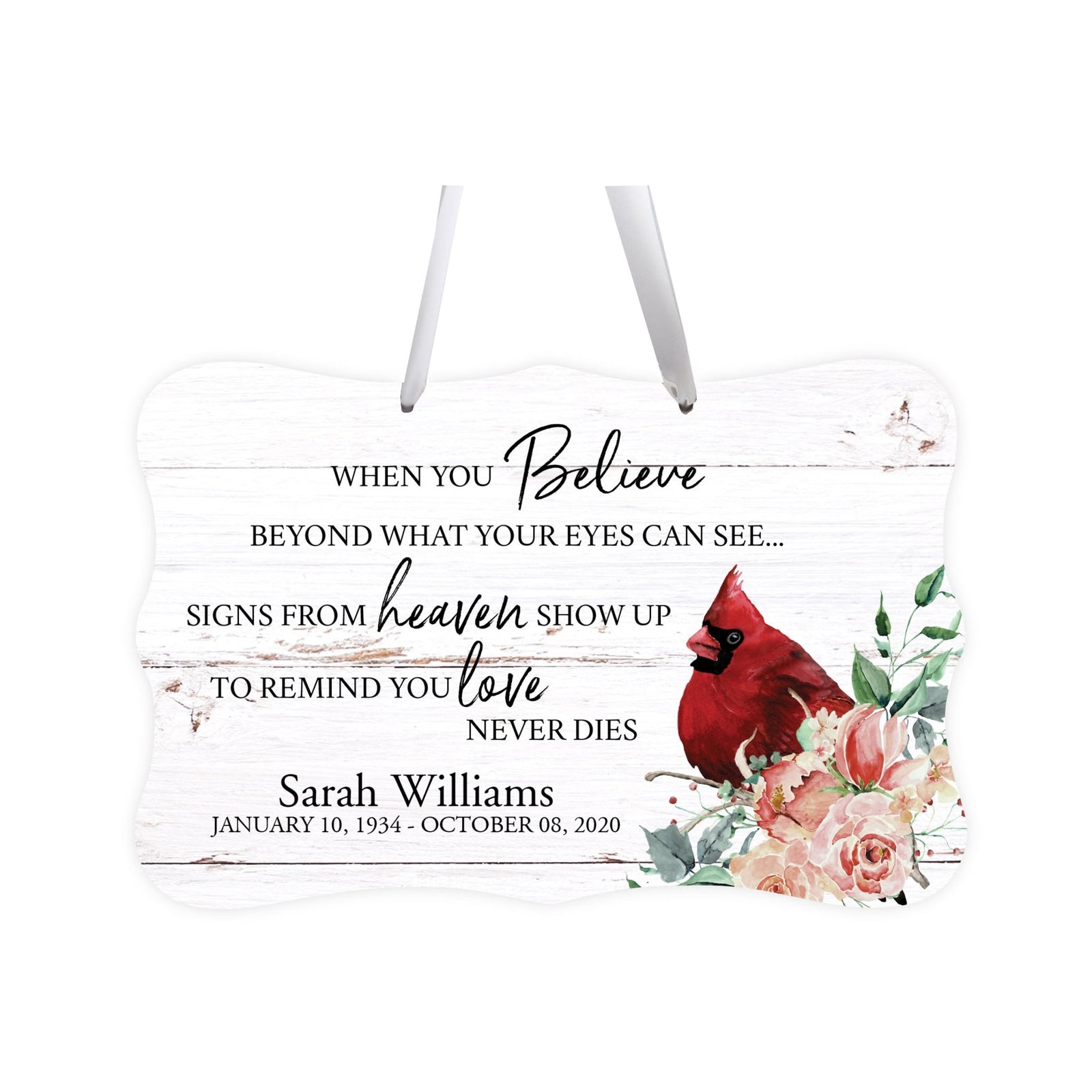 Personalized Cardinal Memorial Everyday Wall Sign 14in with Inspirational Verse Keepsake Gift When You Believe - LifeSong Milestones