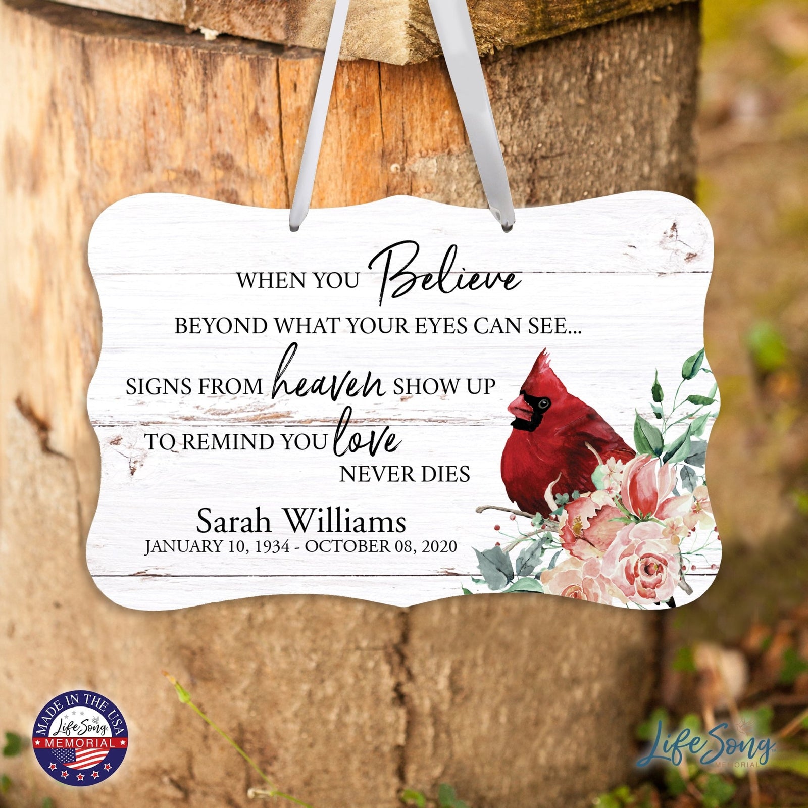 Personalized Cardinal Memorial Everyday Wall Sign 14in with Inspirational Verse Keepsake Gift When You Believe - LifeSong Milestones