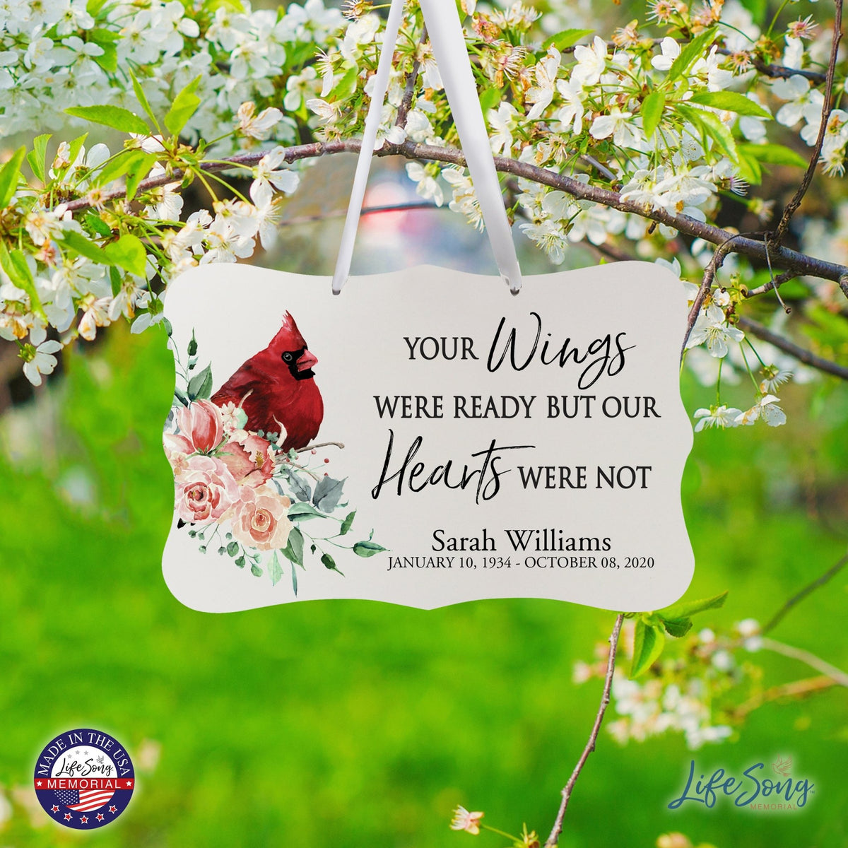 Personalized Cardinal Memorial Everyday Wall Sign 14in with Inspirational Verse Keepsake Gift Your Wings Were - LifeSong Milestones