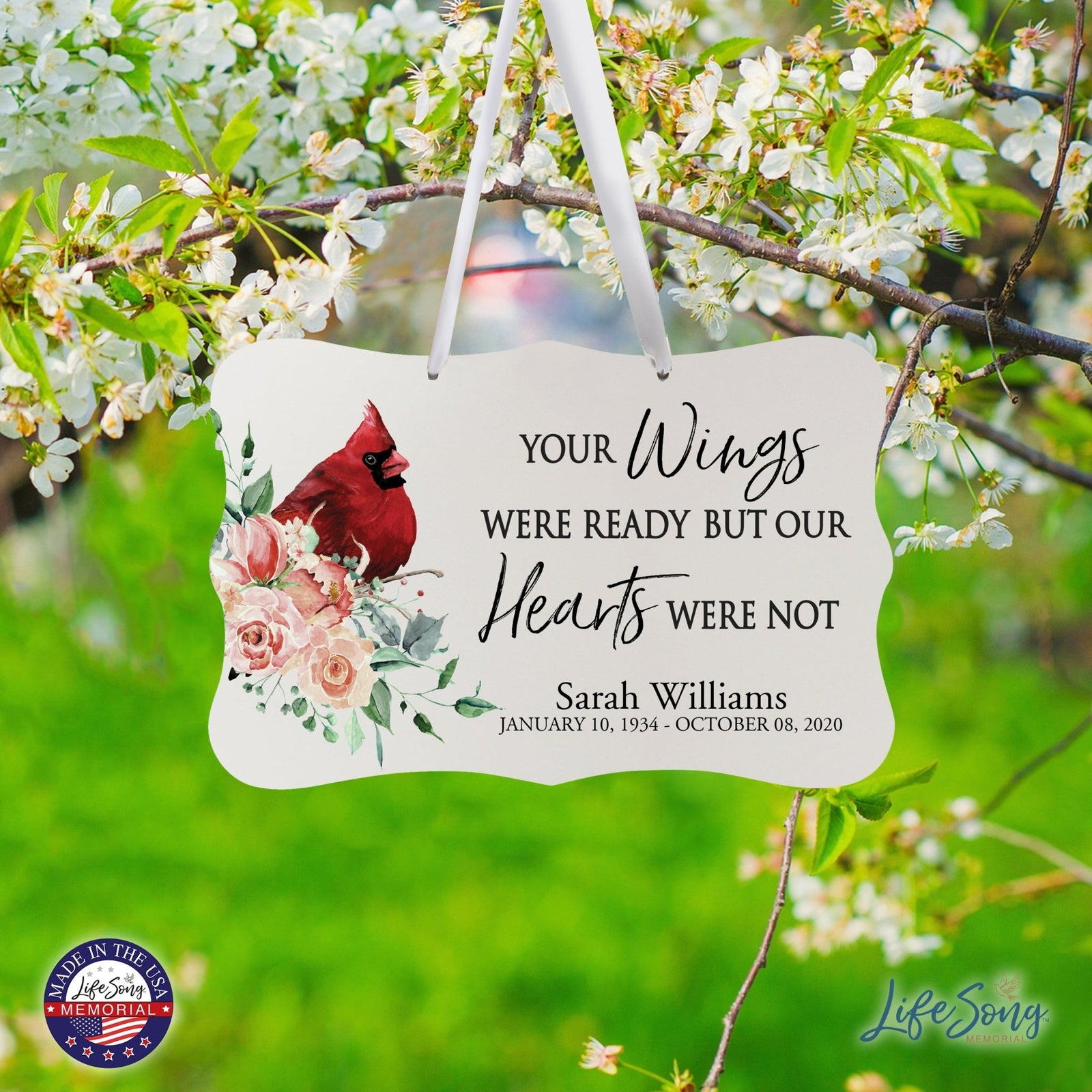 Personalized Cardinal Memorial Everyday Wall Sign 14in with Inspirational Verse Keepsake Gift Your Wings Were - LifeSong Milestones