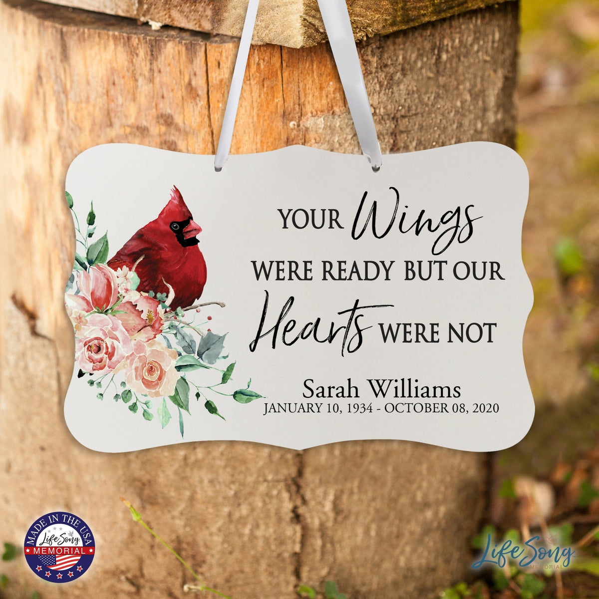 Personalized Cardinal Memorial Everyday Wall Sign 14in with Inspirational Verse Keepsake Gift Your Wings Were - LifeSong Milestones