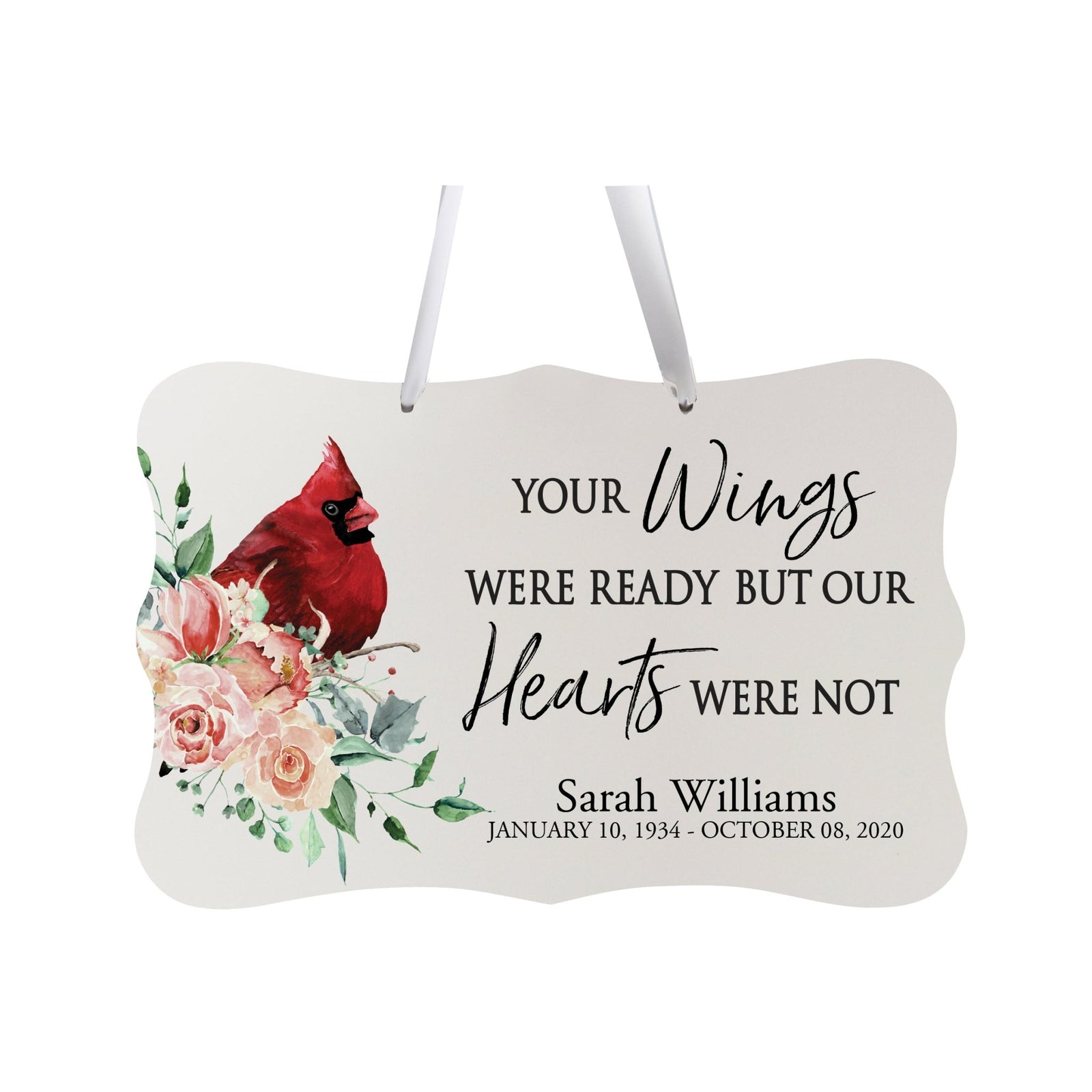 Personalized Cardinal Memorial Everyday Wall Sign 14in with Inspirational Verse Keepsake Gift Your Wings Were - LifeSong Milestones