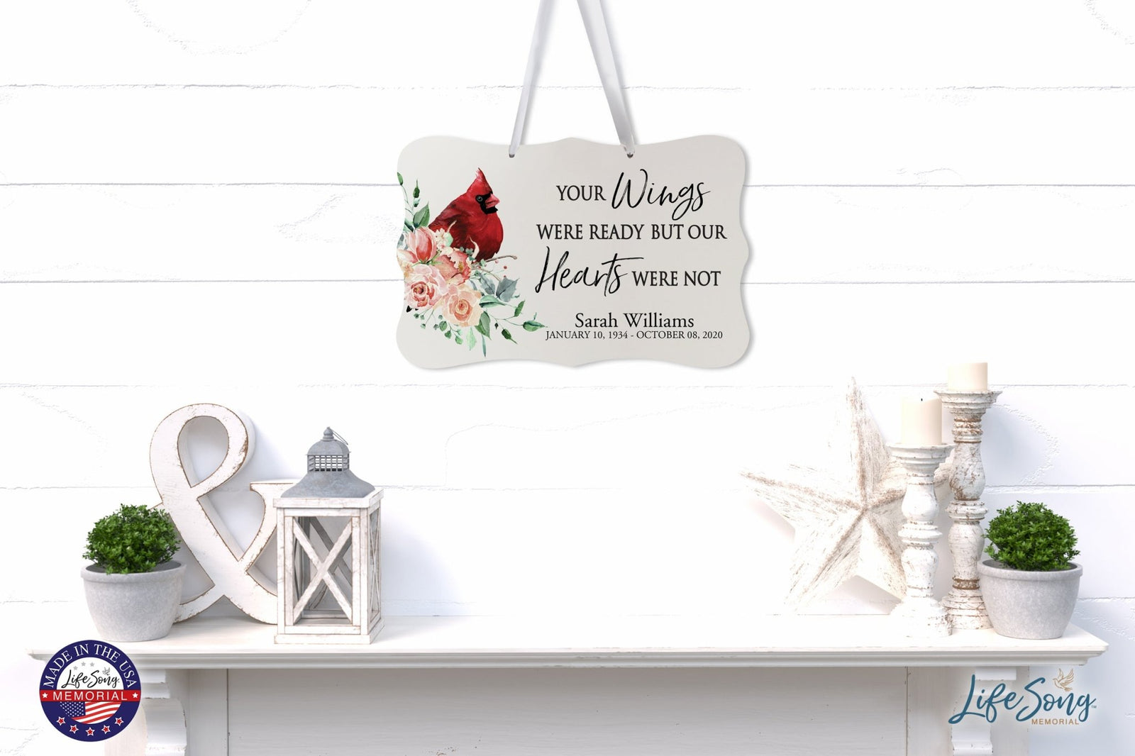 Personalized Cardinal Memorial Everyday Wall Sign 14in with Inspirational Verse Keepsake Gift Your Wings Were - LifeSong Milestones