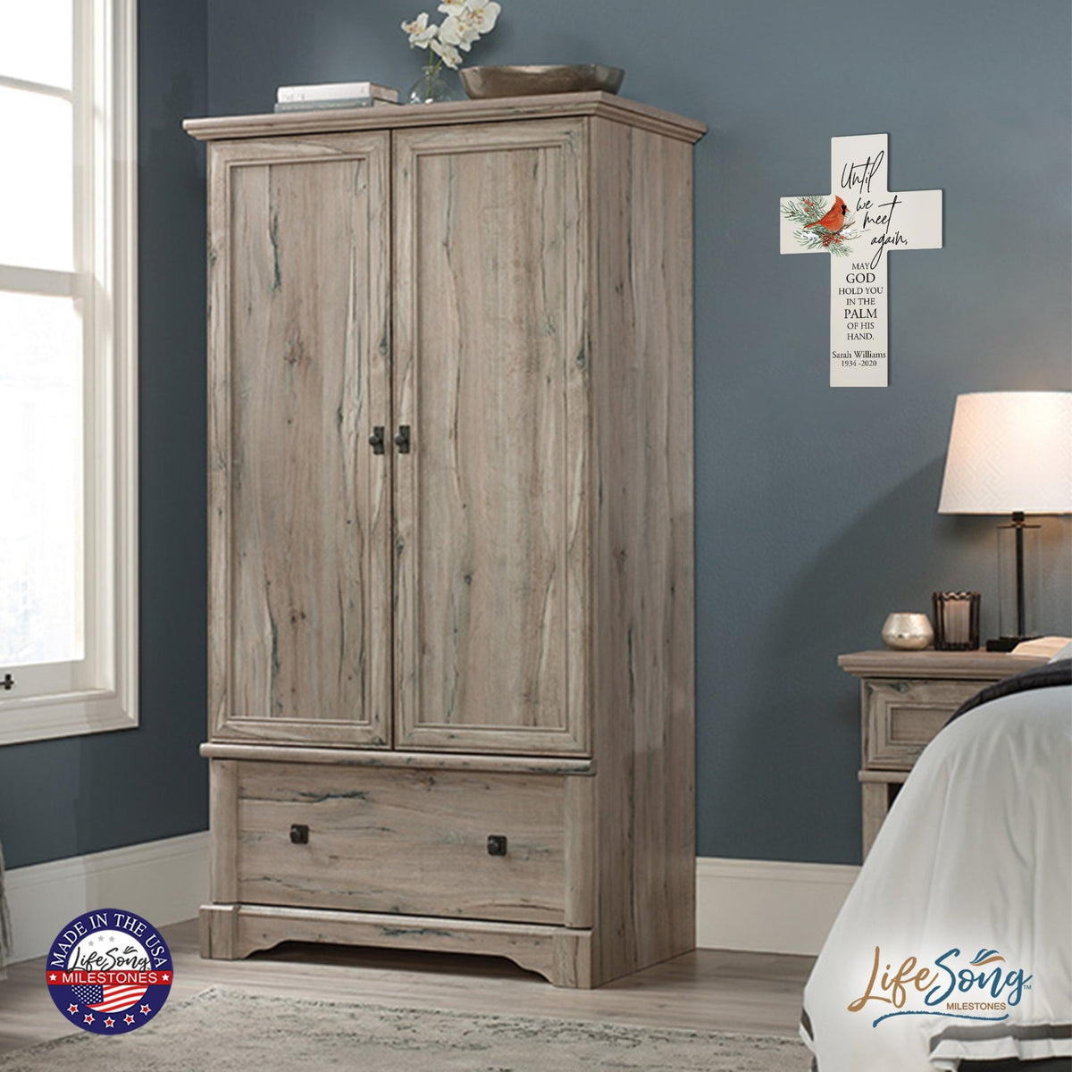 Personalized Cardinal Memorial Wall Cross - Until We Meet Again - LifeSong Milestones