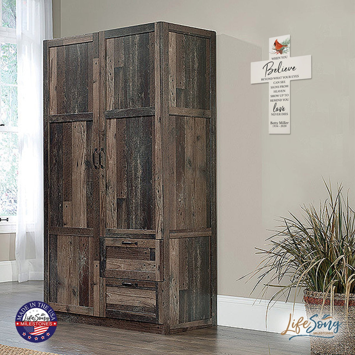 Personalized Cardinal Memorial Wall Cross - When You Believe - LifeSong Milestones