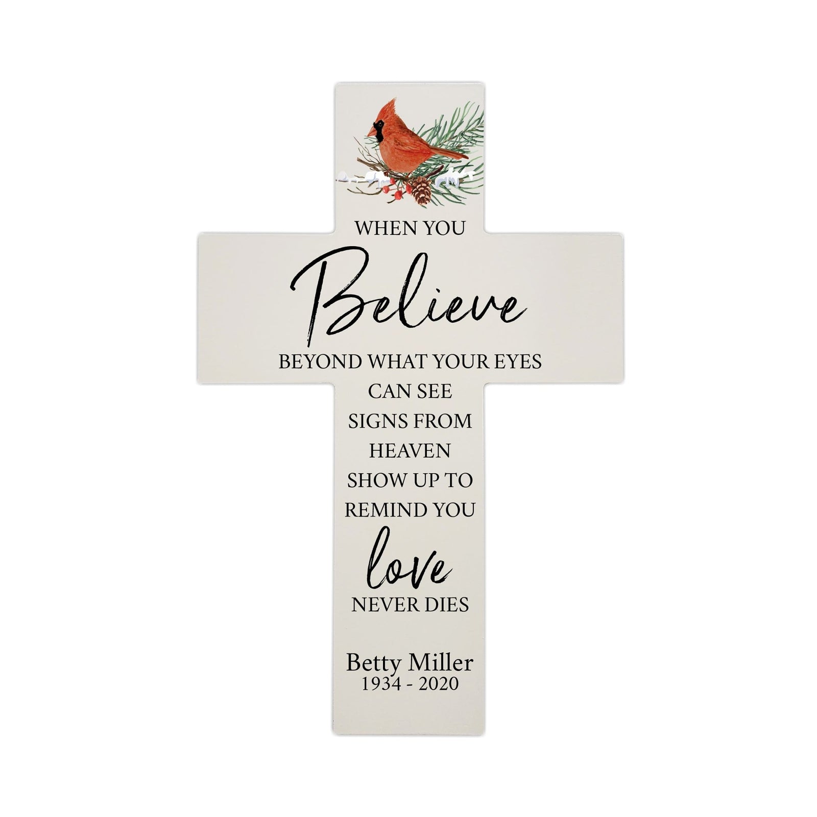 Personalized Cardinal Memorial Wall Cross - When You Believe - LifeSong Milestones
