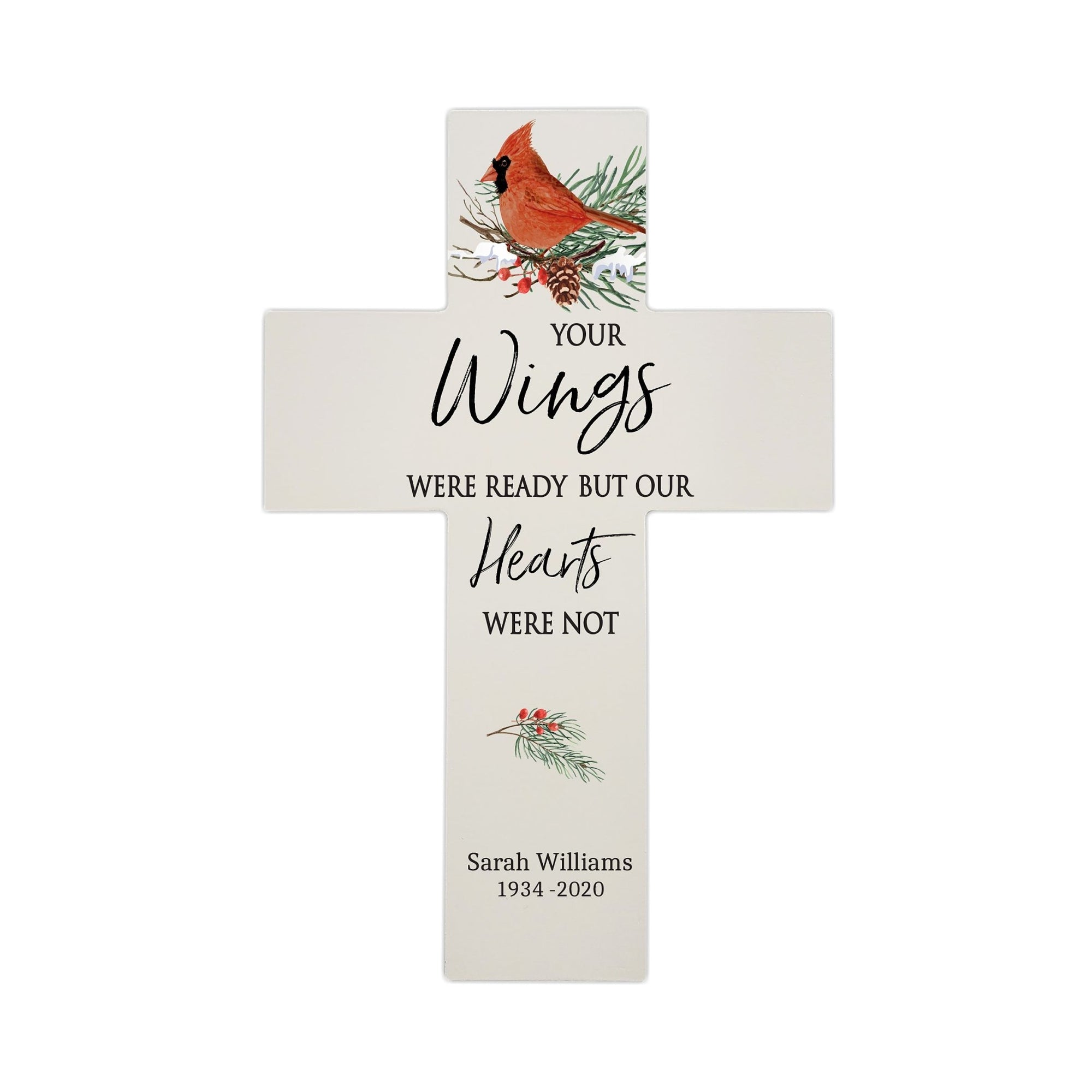 Personalized Cardinal Memorial Wall Cross - Your Wings - LifeSong Milestones