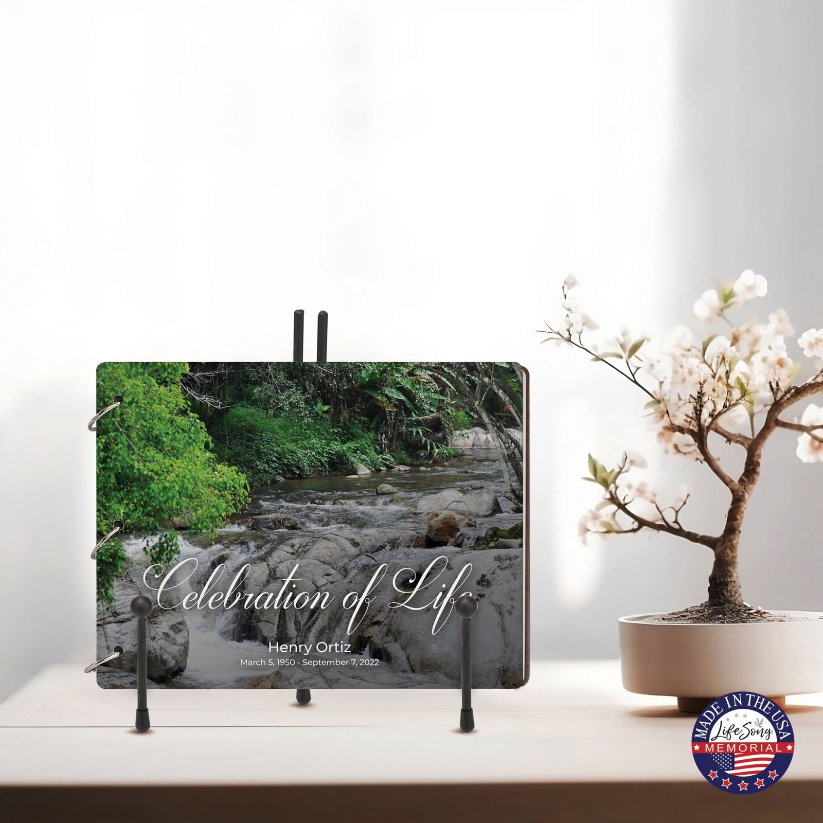 Personalized Celebration Of Life Funeral Guest Books For Memorial Services Registry With Wooden Cover - A Celebration Of Life - LifeSong Milestones