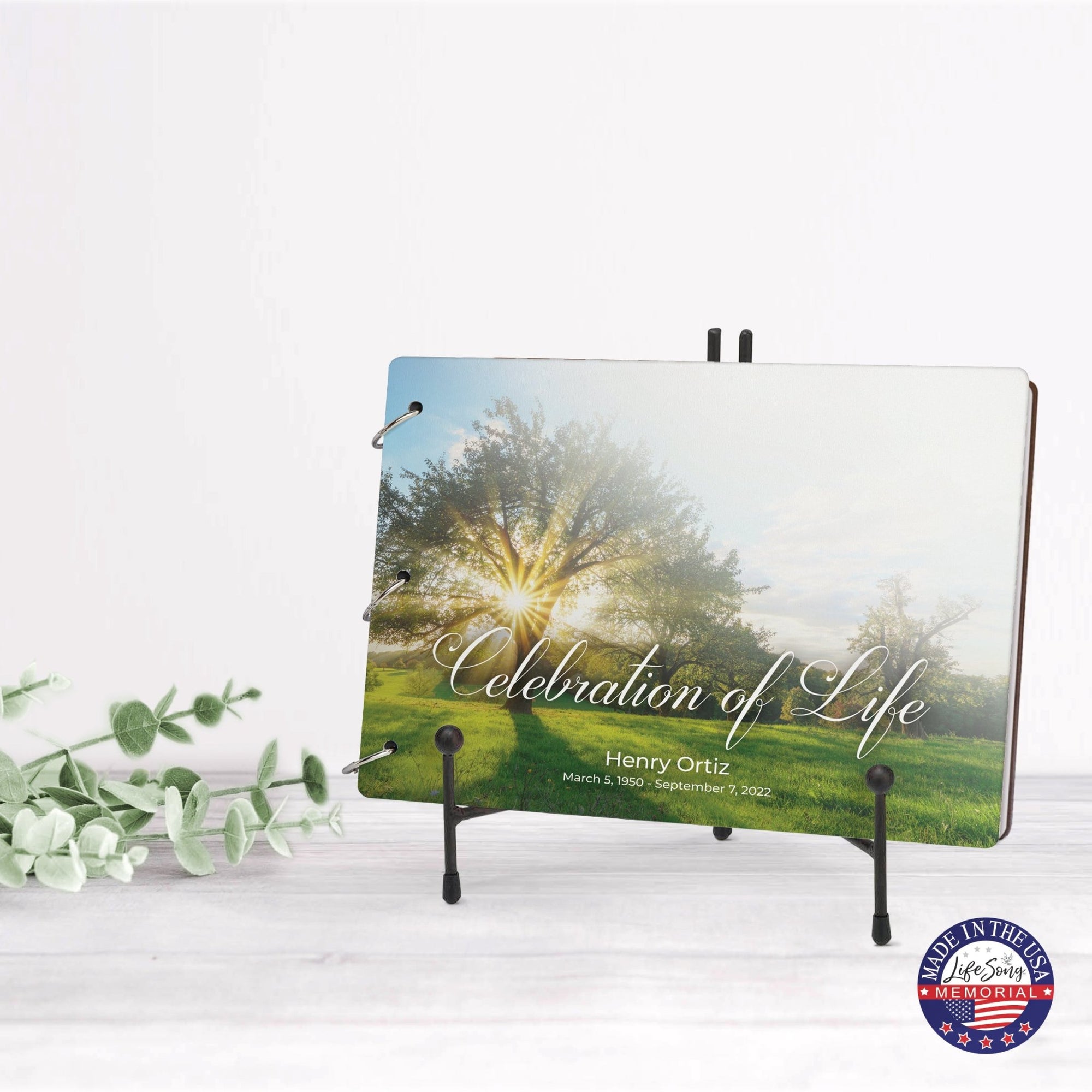 Personalized Celebration Of Life Funeral Guest Books For Memorial Services Registry With Wooden Cover - A Celebration Of Life - LifeSong Milestones