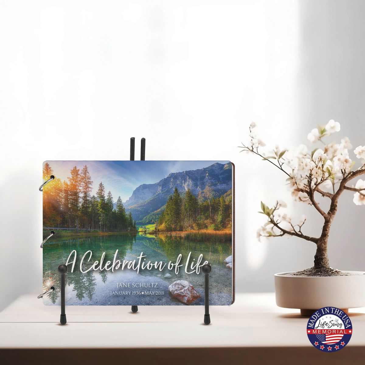 Personalized Celebration Of Life Funeral Guest Books For Memorial Services Registry With Wooden Cover - A Celebration Of Life - LifeSong Milestones