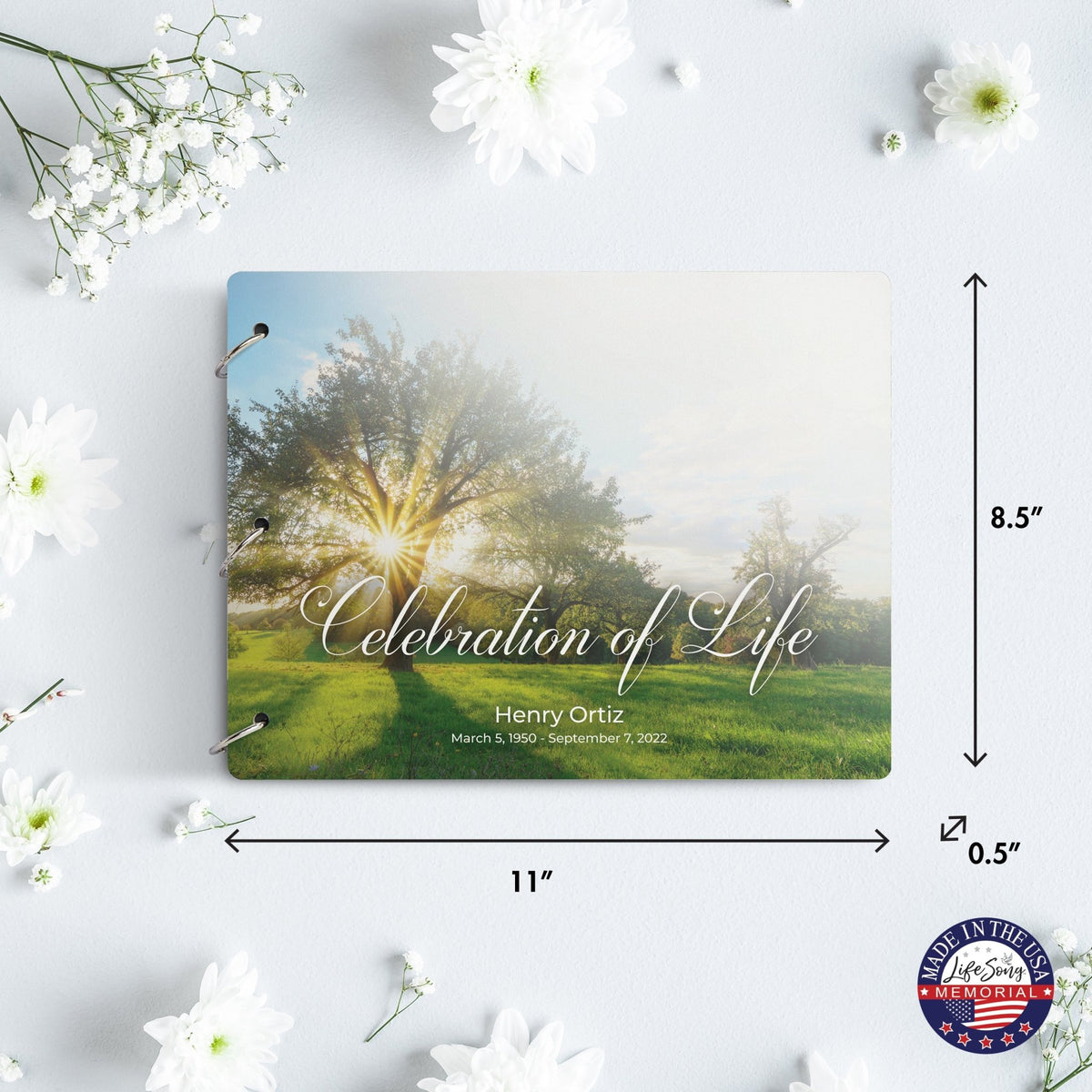 Personalized Celebration Of Life Funeral Guest Books For Memorial Services Registry With Wooden Cover - A Celebration Of Life - LifeSong Milestones