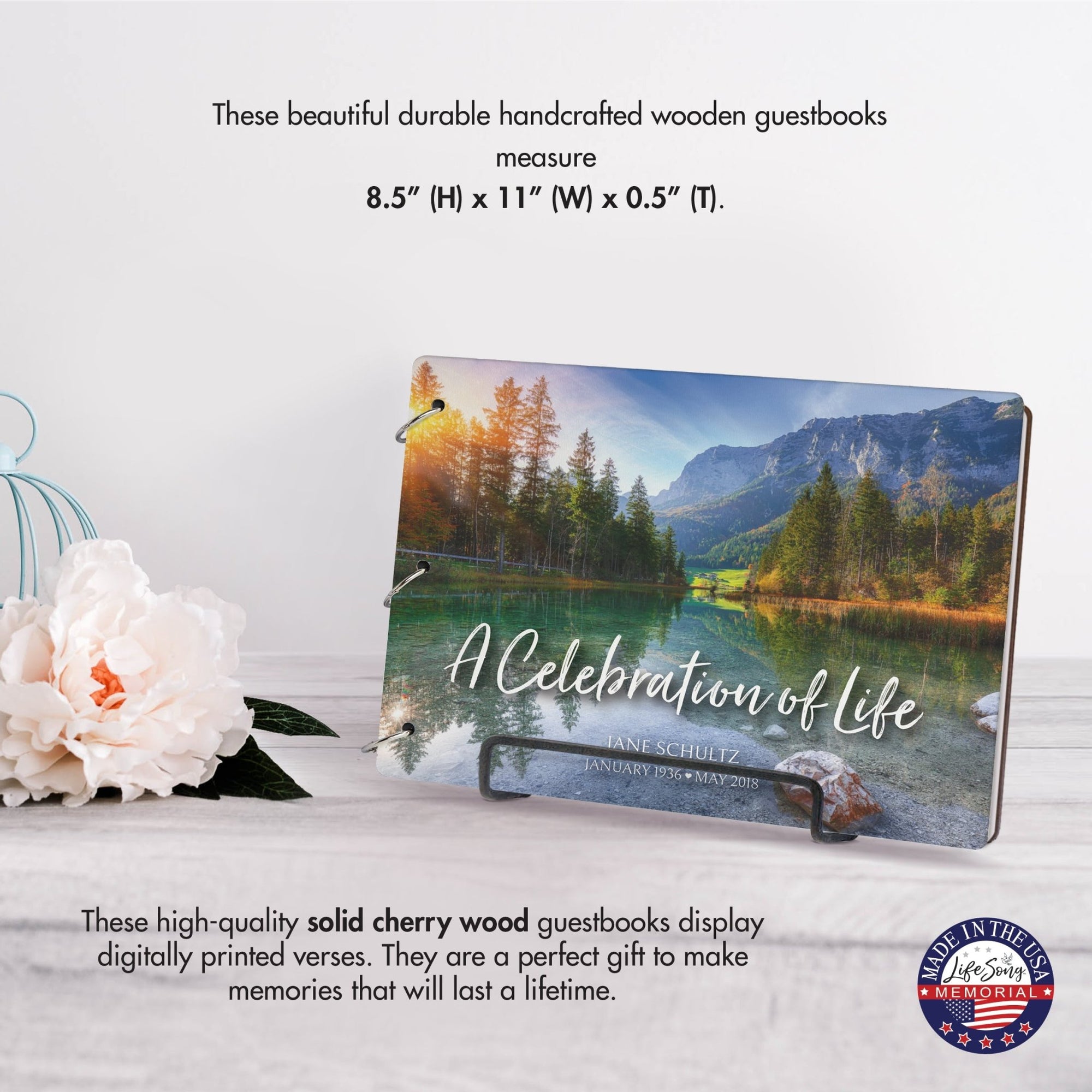 Personalized Celebration Of Life Funeral Guest Books For Memorial Services Registry With Wooden Cover - A Celebration Of Life - LifeSong Milestones