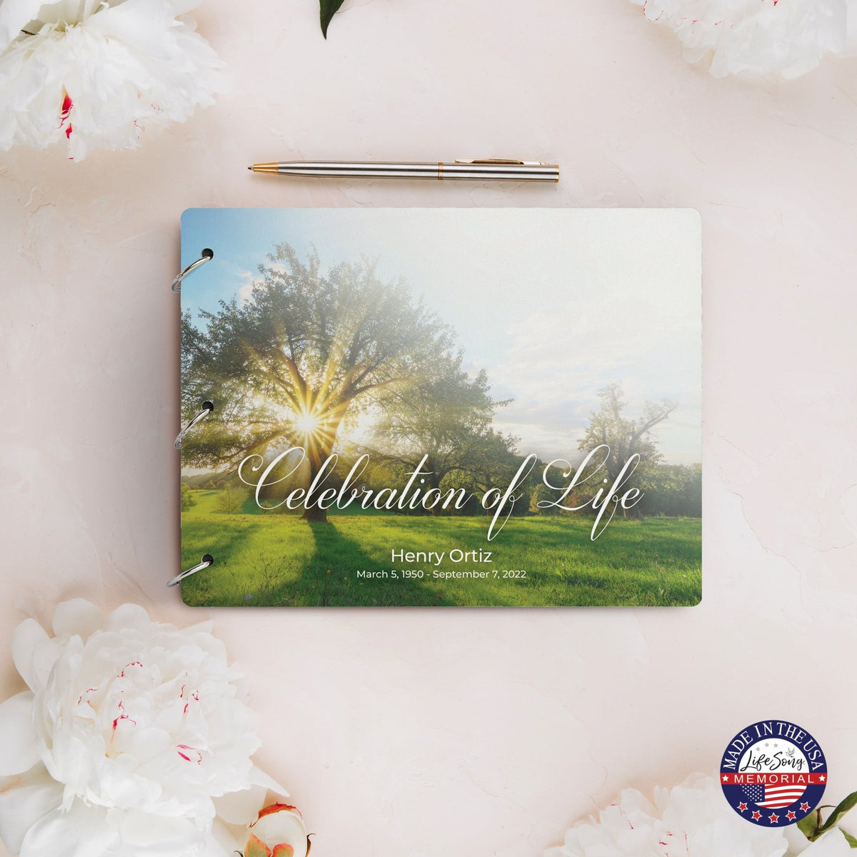 Personalized Celebration Of Life Funeral Guest Books For Memorial Services Registry With Wooden Cover - A Celebration Of Life - LifeSong Milestones
