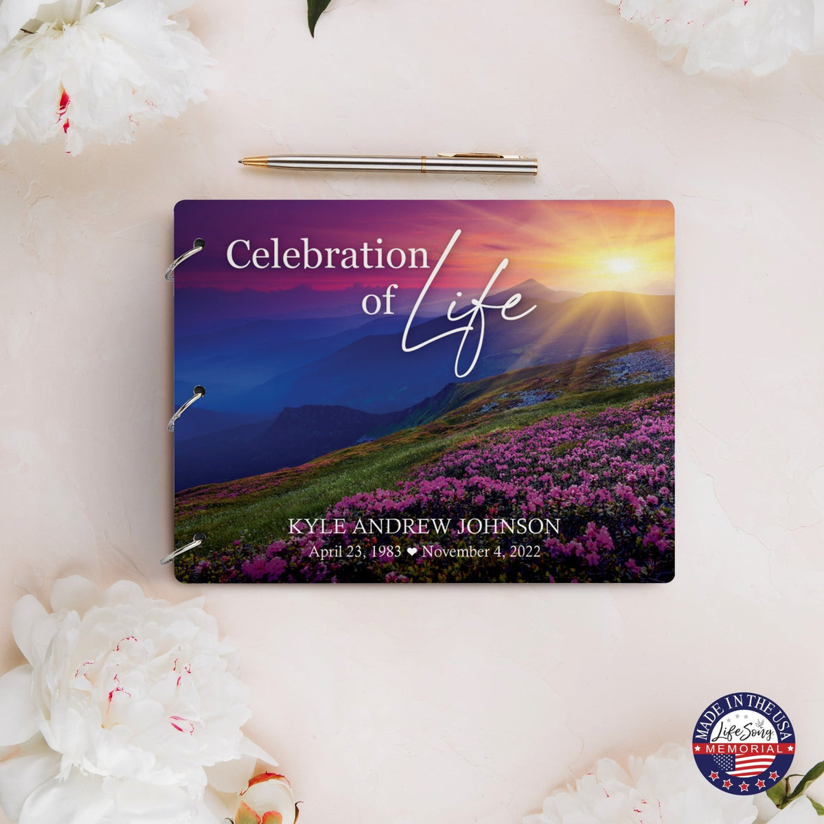 Personalized Celebration Of Life Funeral Guest Books For Memorial Services Registry With Wooden Cover - A Celebration Of Life - LifeSong Milestones