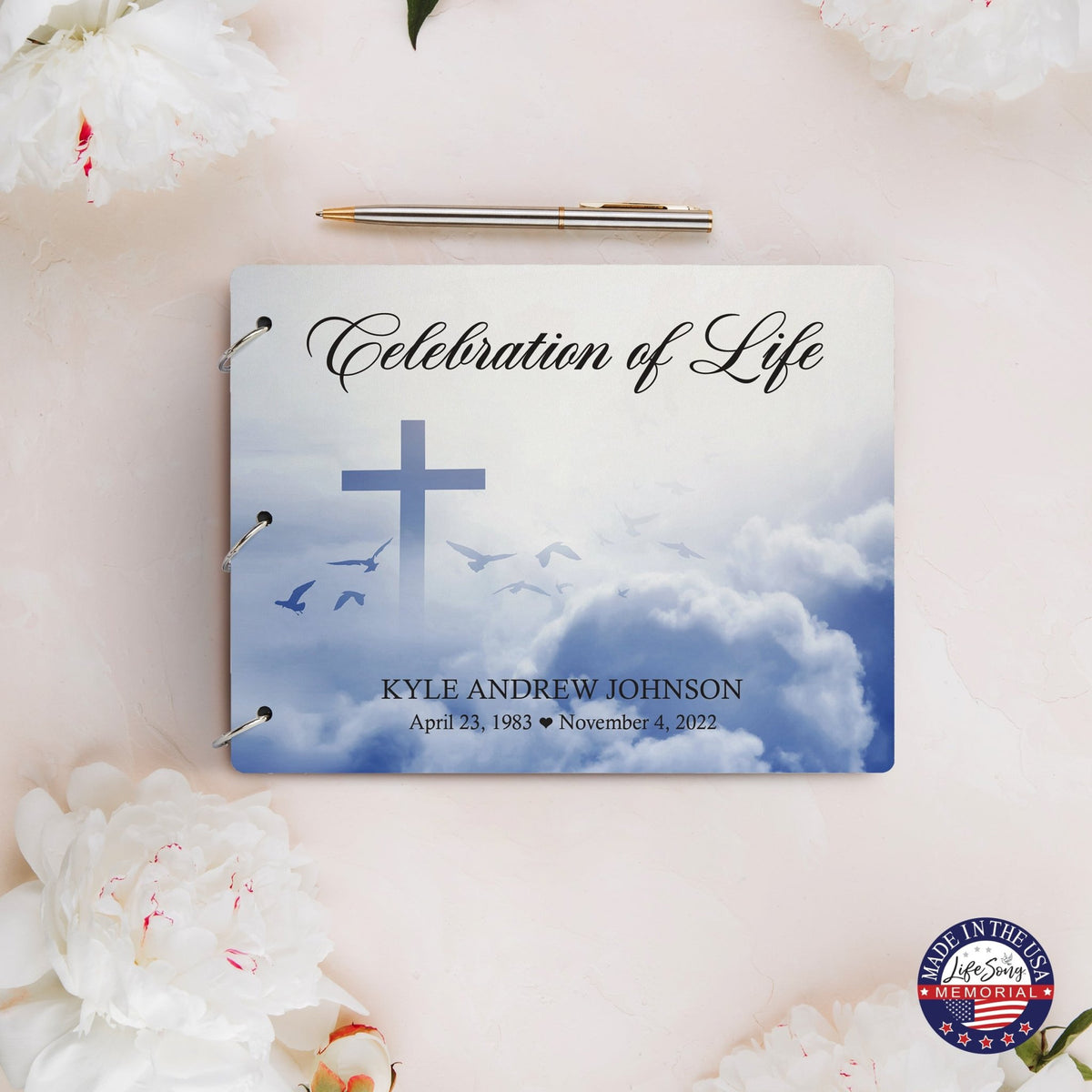 Personalized Celebration Of Life Funeral Guest Books For Memorial Services Registry With Wooden Cover - A Celebration Of Life - LifeSong Milestones