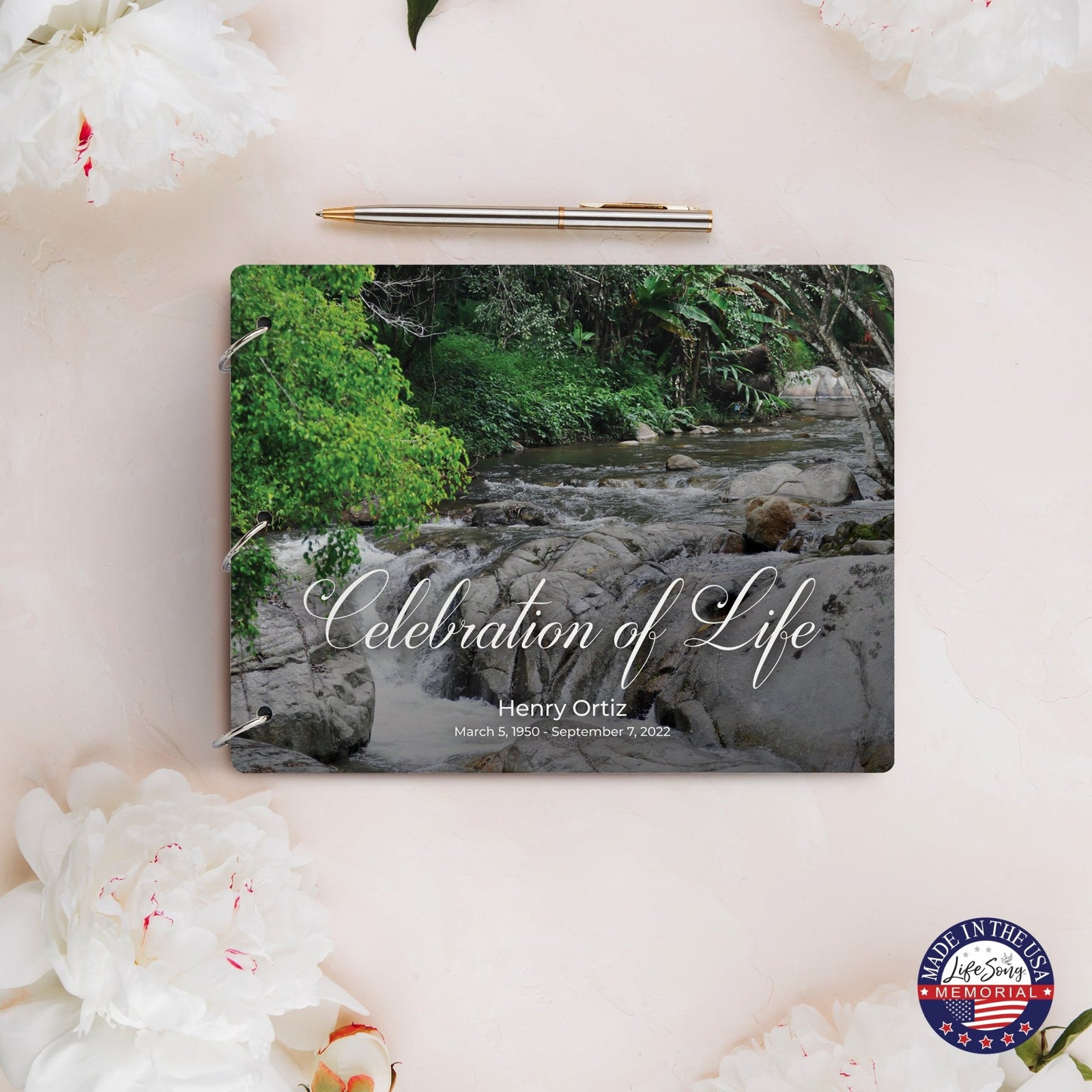 Personalized Celebration Of Life Funeral Guest Books For Memorial Services Registry With Wooden Cover - A Celebration Of Life - LifeSong Milestones