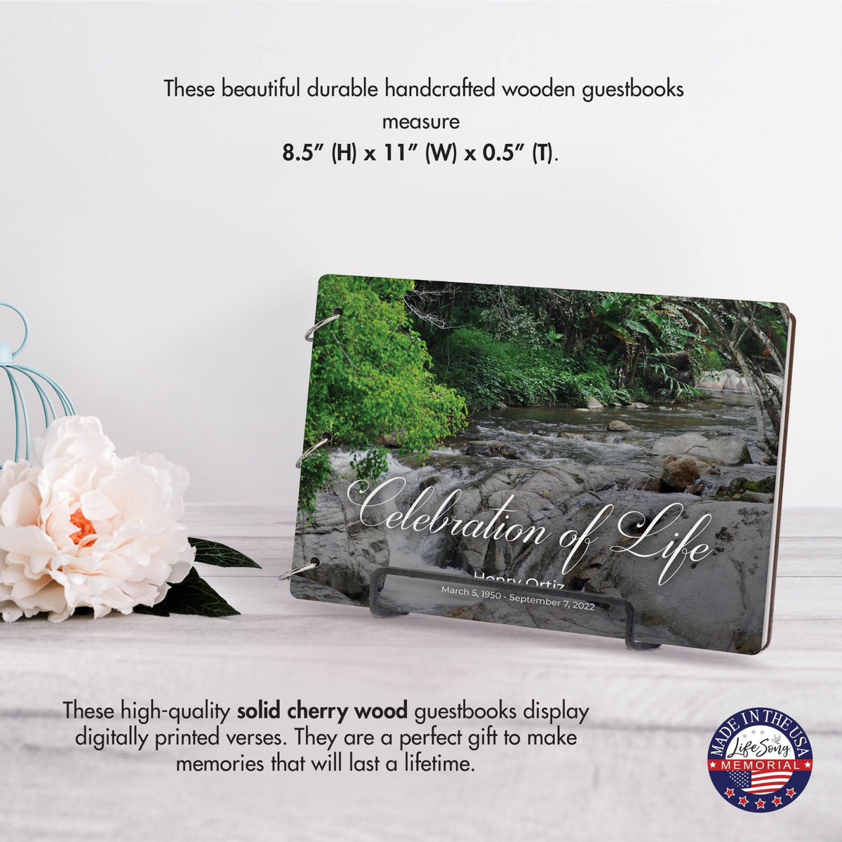 Personalized Celebration Of Life Funeral Guest Books For Memorial Services Registry With Wooden Cover - A Celebration Of Life - LifeSong Milestones
