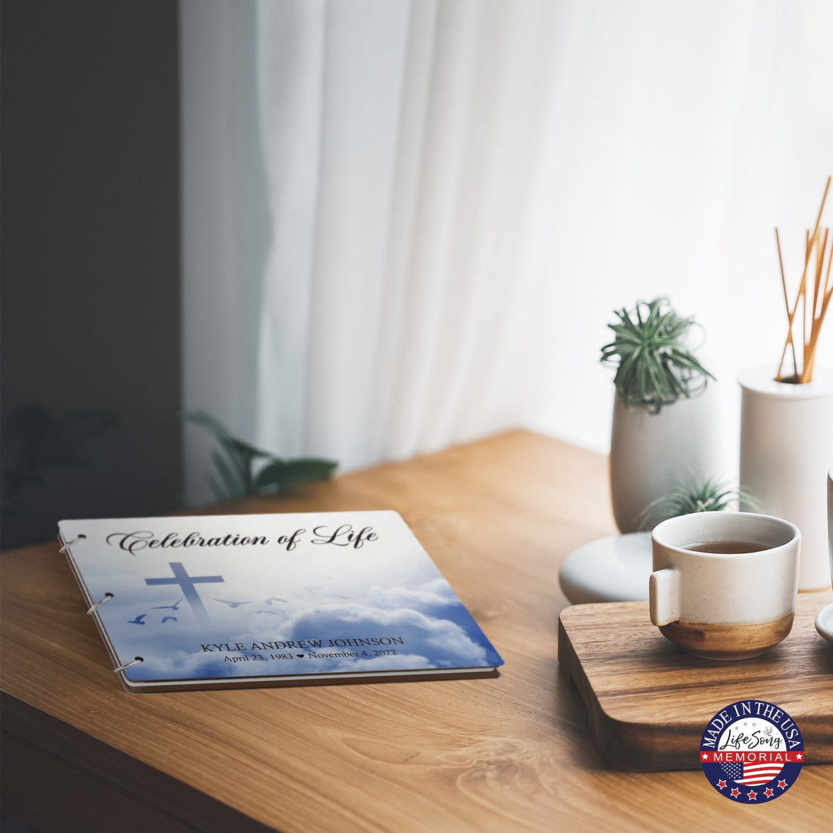 Personalized Celebration Of Life Funeral Guest Books For Memorial Services Registry With Wooden Cover - A Celebration Of Life - LifeSong Milestones