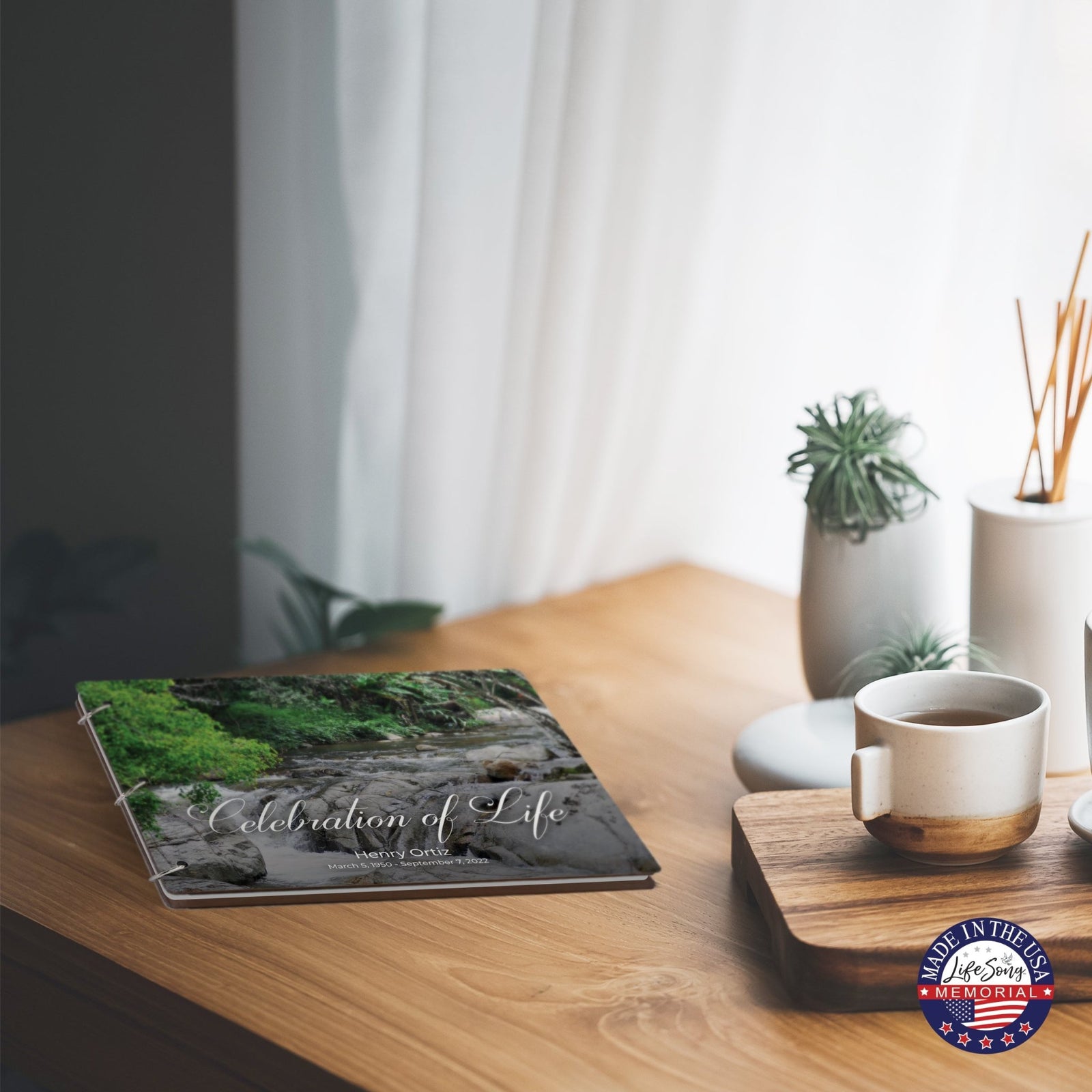 Personalized Celebration Of Life Funeral Guest Books For Memorial Services Registry With Wooden Cover - A Celebration Of Life - LifeSong Milestones