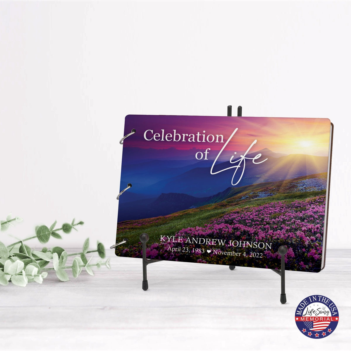Personalized Celebration Of Life Funeral Guest Books For Memorial Services Registry With Wooden Cover - A Celebration Of Life - LifeSong Milestones