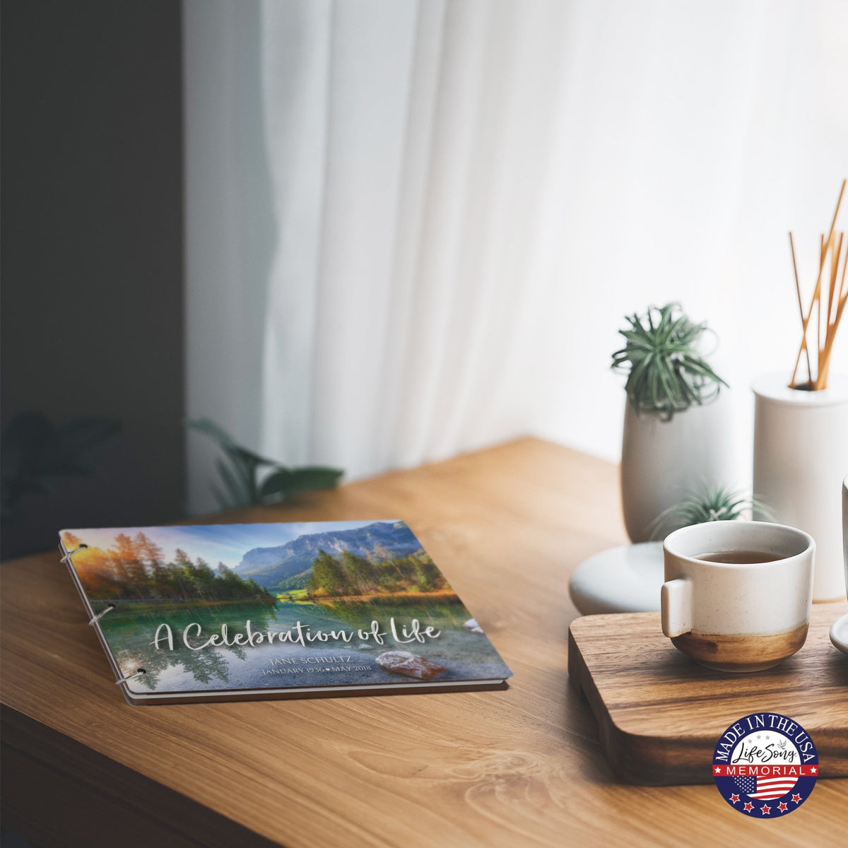 Personalized Celebration Of Life Funeral Guest Books For Memorial Services Registry With Wooden Cover - A Celebration Of Life - LifeSong Milestones