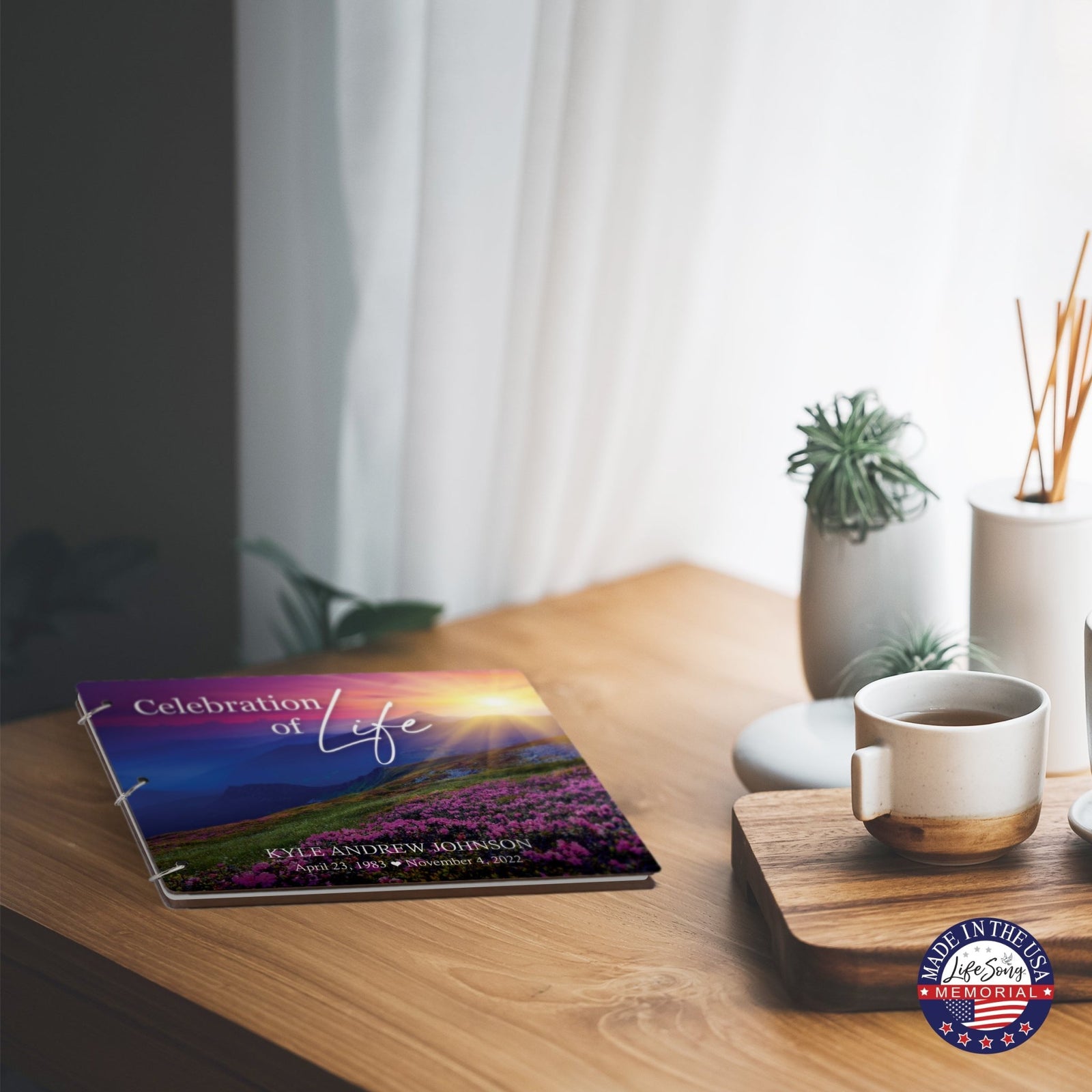 Personalized Celebration Of Life Funeral Guest Books For Memorial Services Registry With Wooden Cover - A Celebration Of Life - LifeSong Milestones